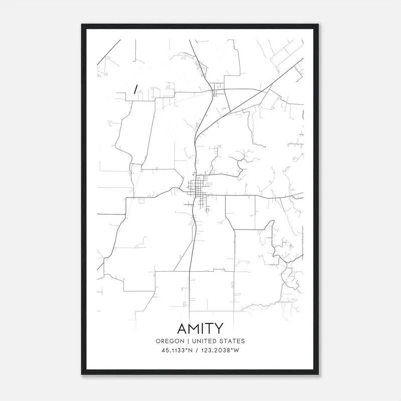 Amity Oregon Map Poster, Modern Home Decor Wall Art Print - Custom Maps ...