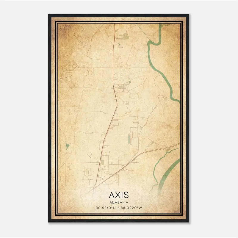 Vintage Axis Alabama Map Poster, Axis AL City Road Wall Art Print ...