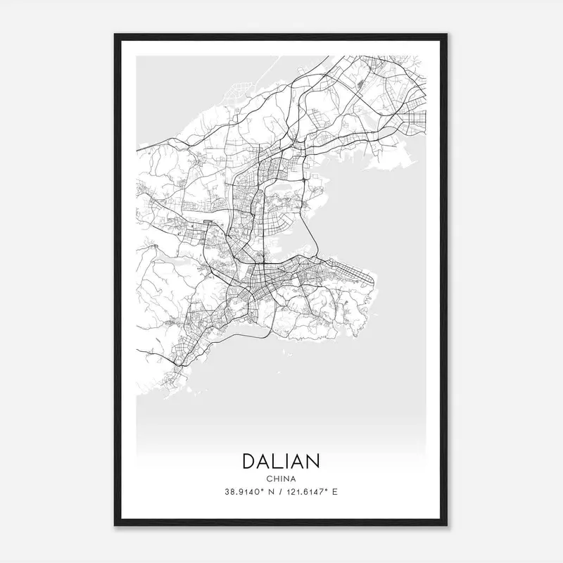 Dalian China Map Poster, Dalian City Road Wall Art Print - Custom Maps ...
