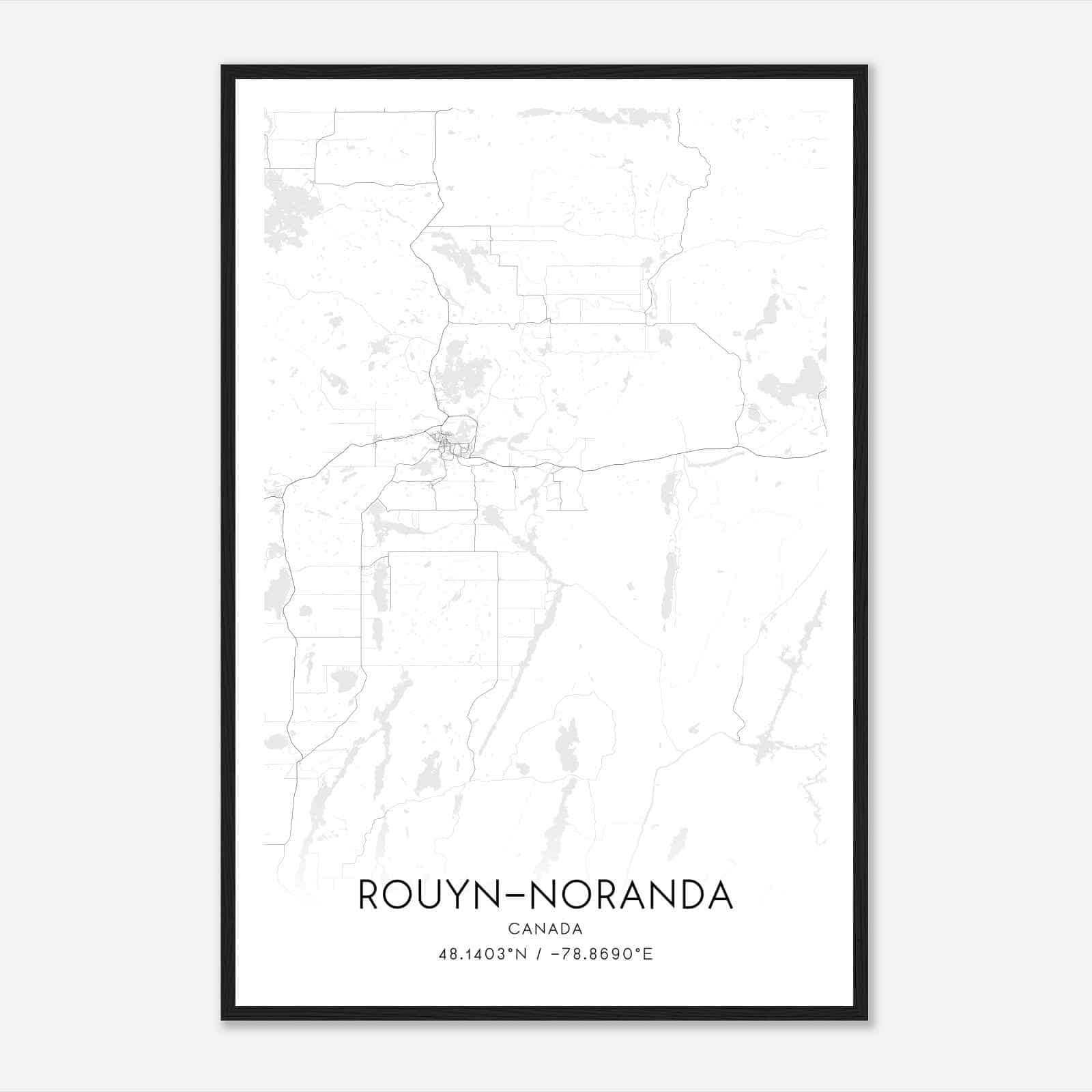 Rouyn-Noranda Canada Map Poster, Modern Home Decor Wall Art Print