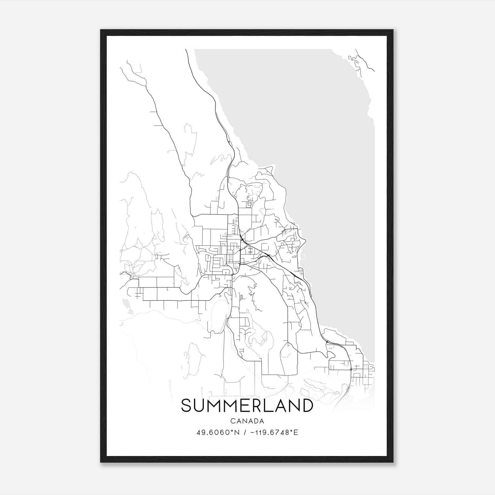 Summerland Canada Map Poster, Modern Home Decor Wall Art Print
