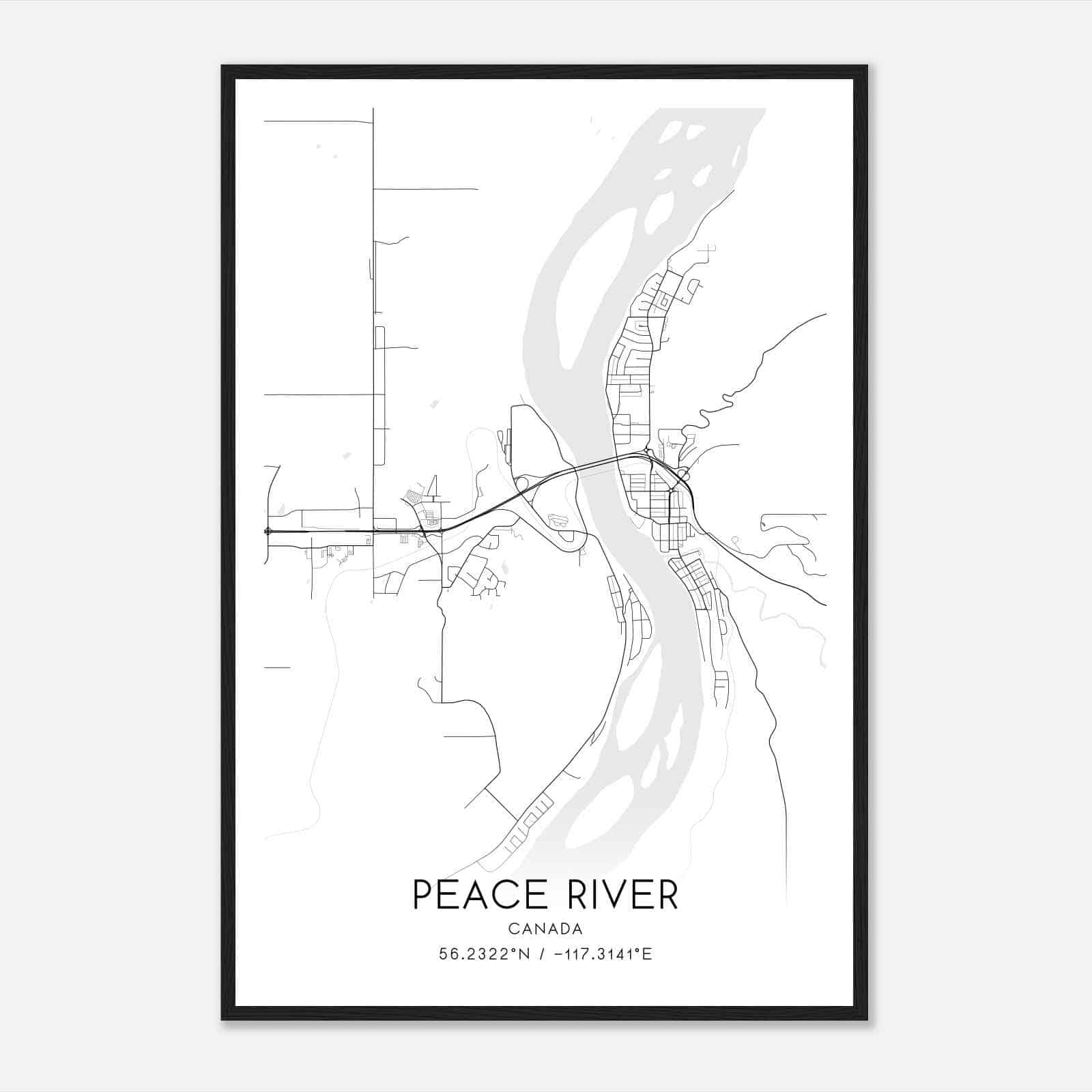 Peace River Canada Map Poster, Modern Home Decor Wall Art Print