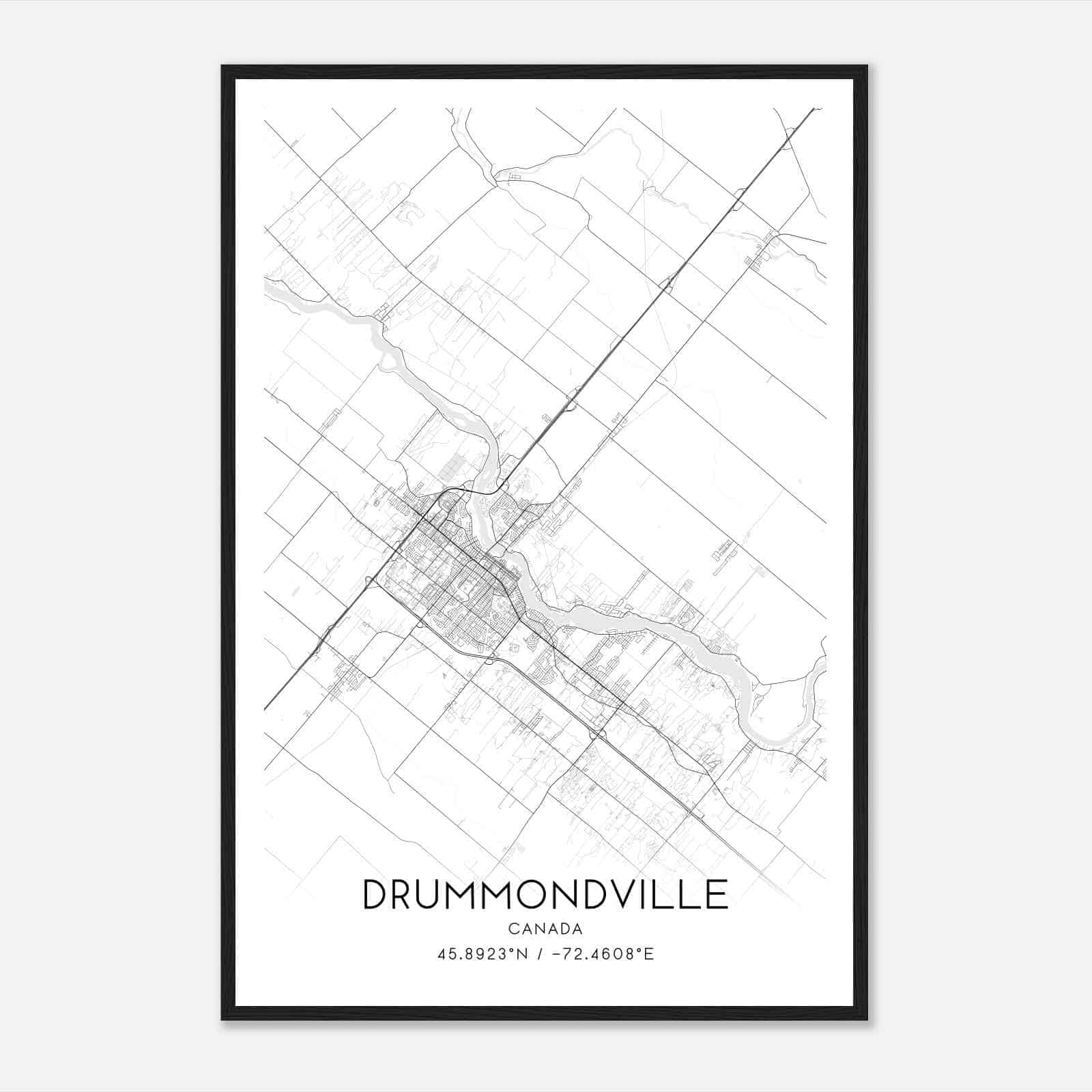 Drummondville Canada Map Poster, Modern Home Decor Wall Art Print
