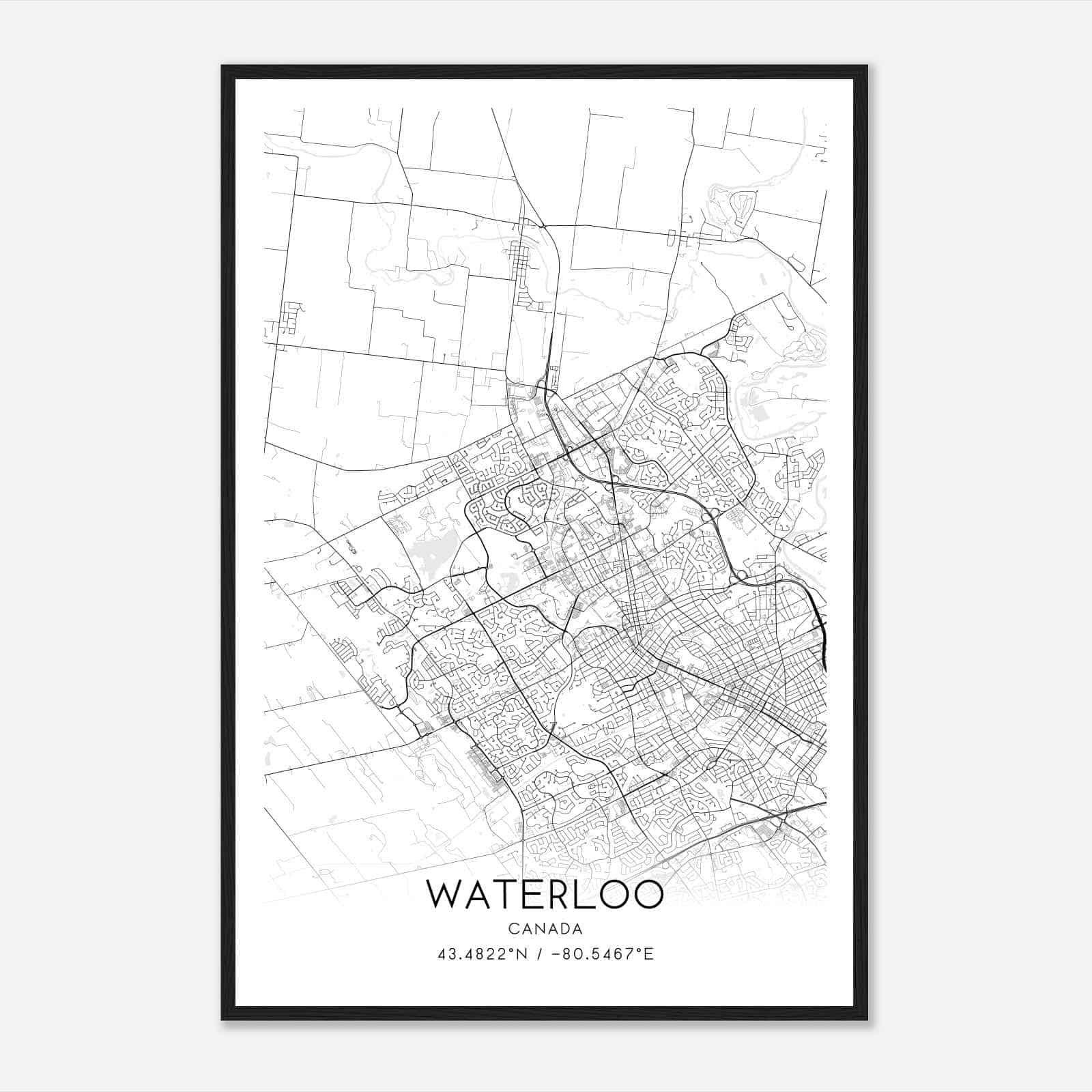 Waterloo Canada Map Poster, Modern Home Decor Wall Art Print