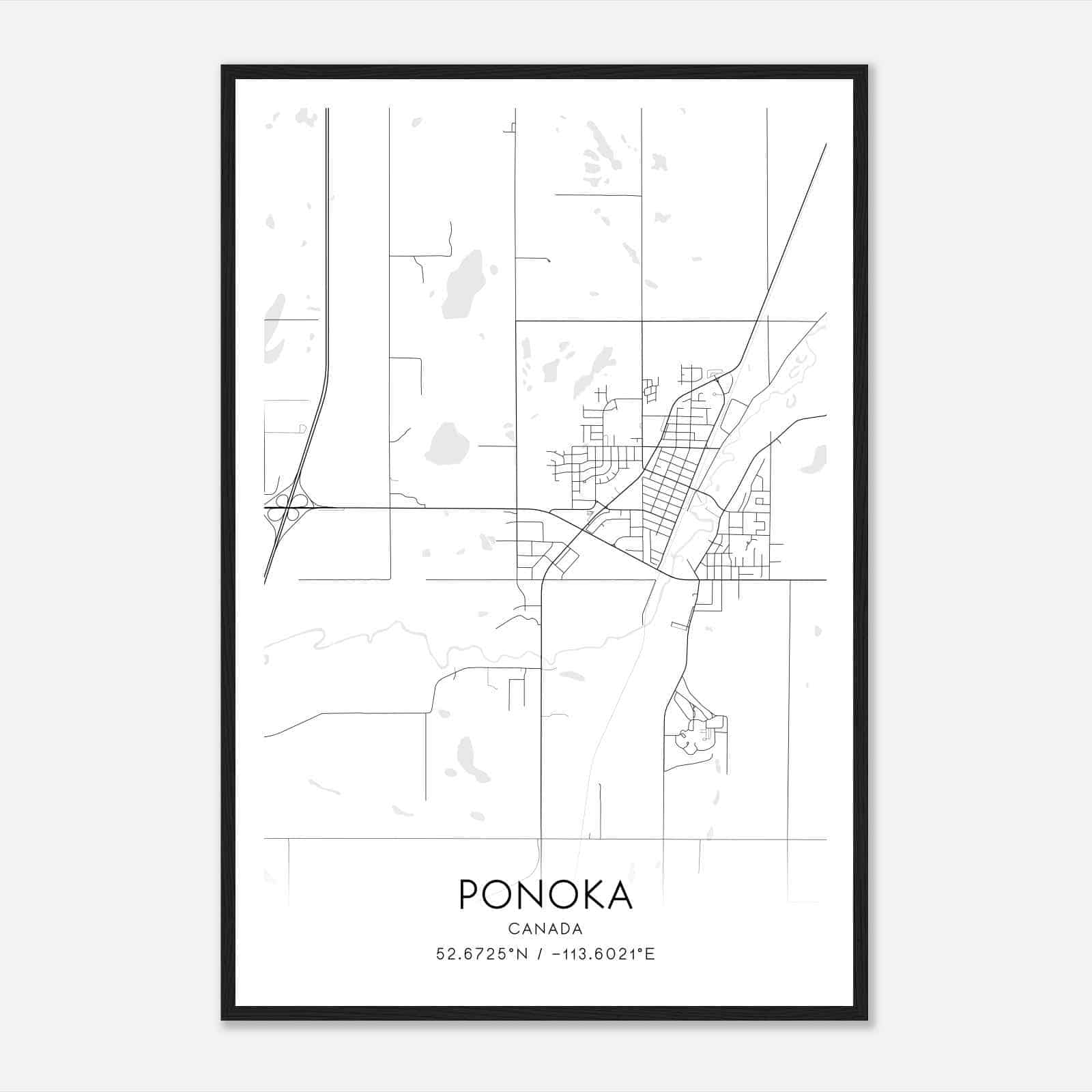 Ponoka Canada Map Poster, Modern Home Decor Wall Art Print