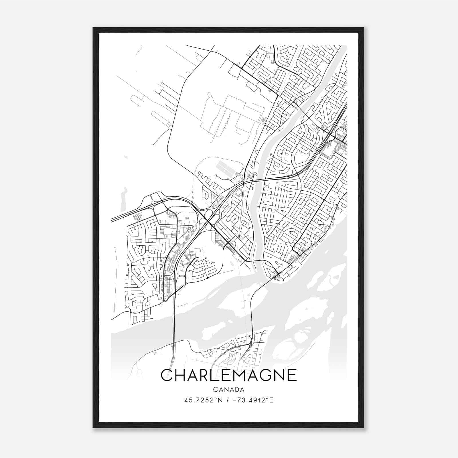 Charlemagne Canada Map Poster, Modern Home Decor Wall Art Print