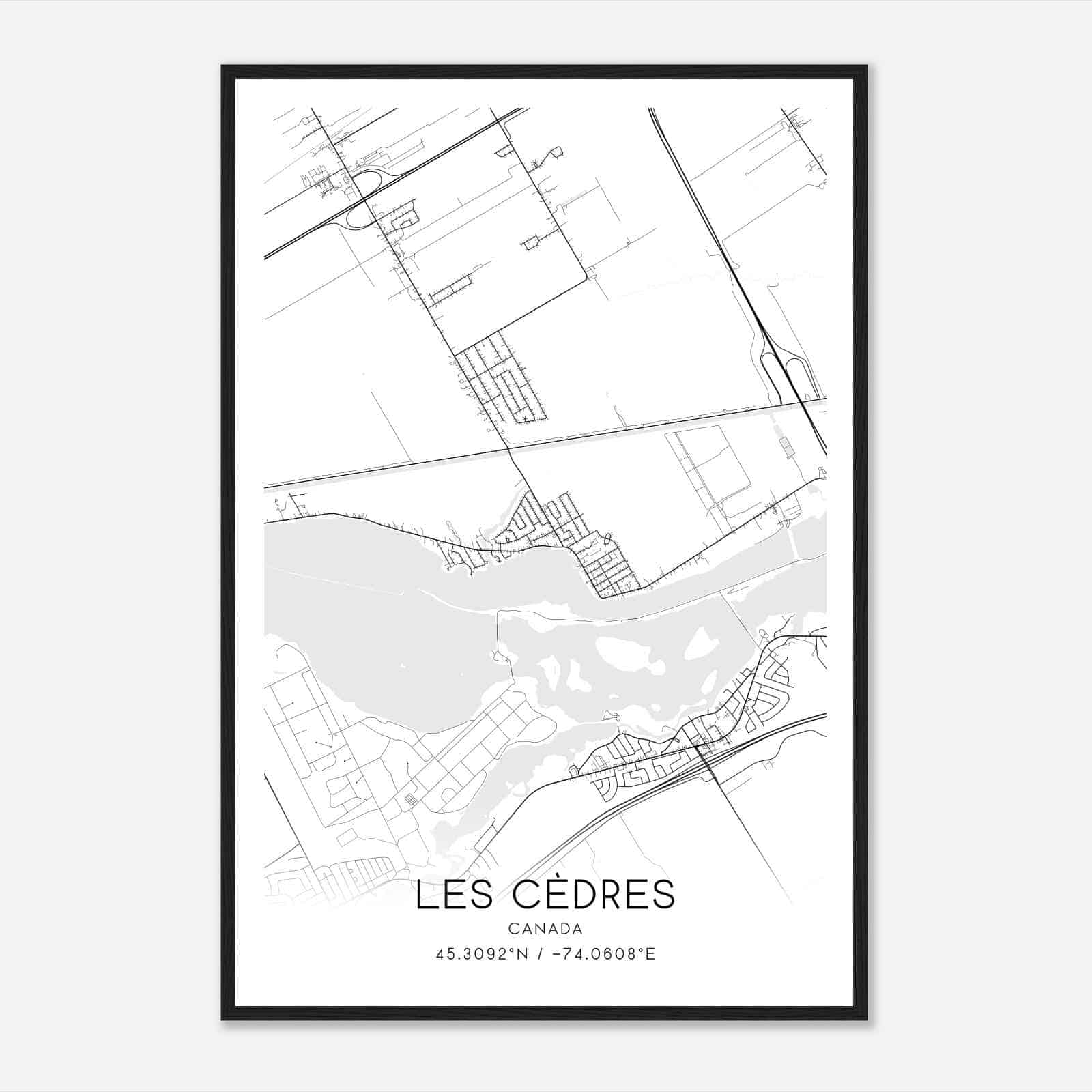 Les Cedres Canada Map Poster, Modern Home Decor Wall Art Print