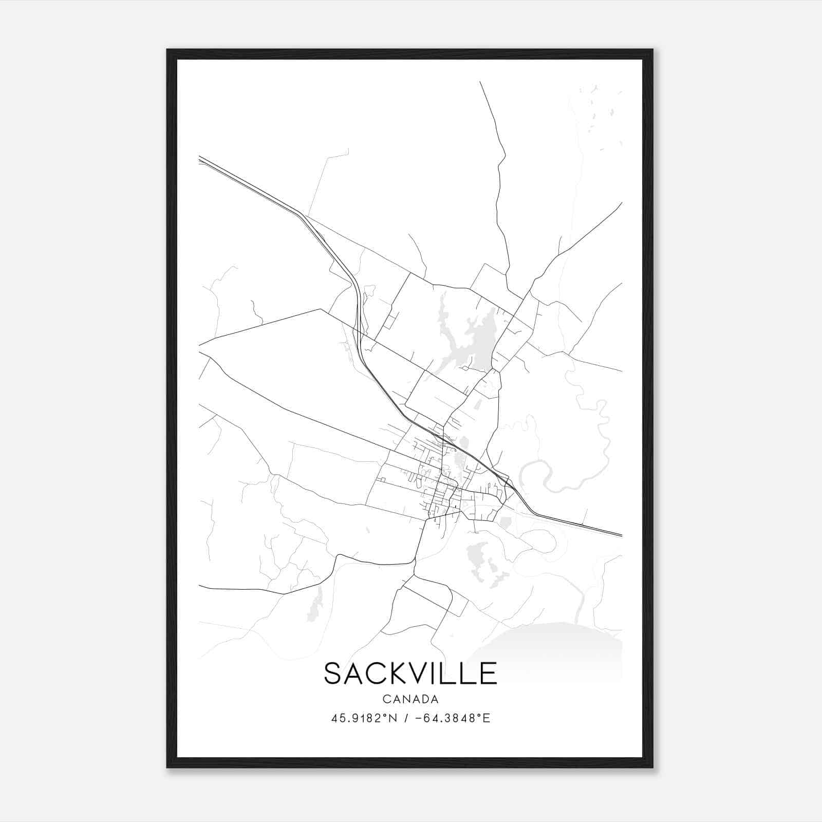 Sackville Canada Map Poster, Modern Home Decor Wall Art Print