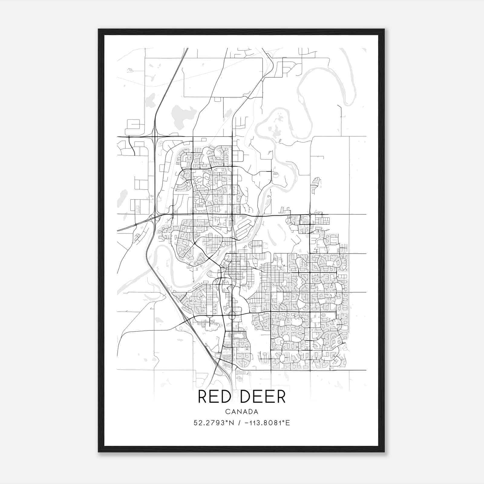 Red Deer Canada Map Poster, Modern Home Decor Wall Art Print