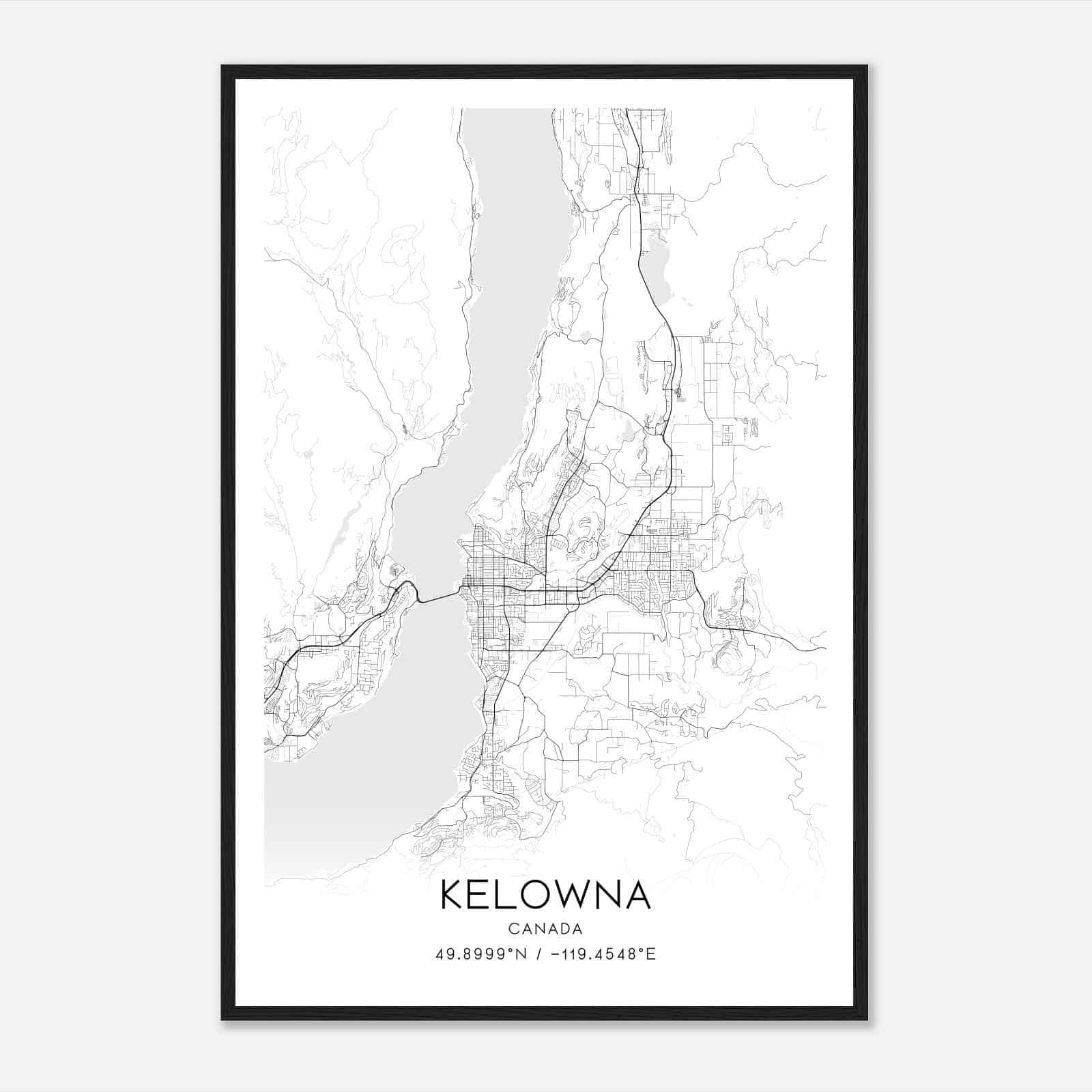 Kelowna Canada Map Poster, Modern Home Decor Wall Art Print