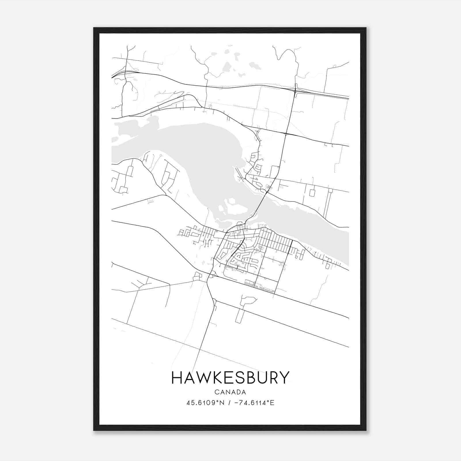 Hawkesbury Canada Map Poster, Modern Home Decor Wall Art Print