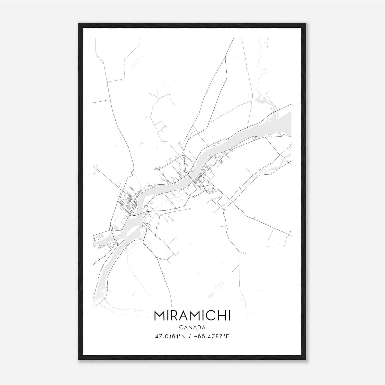 Miramichi Canada Map Poster, Modern Home Decor Wall Art Print