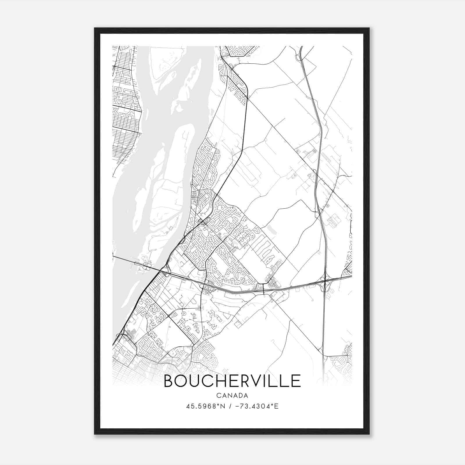 Boucherville Canada Map Poster, Modern Home Decor Wall Art Print