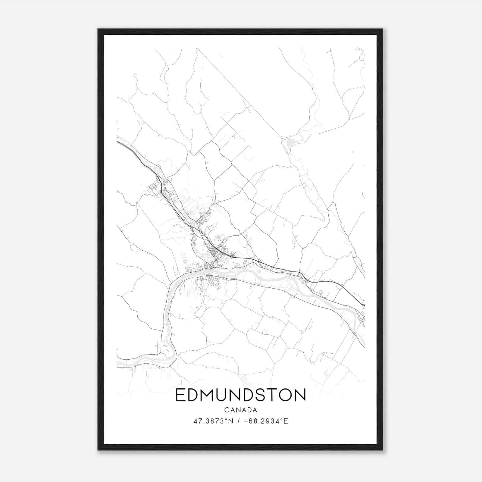 Edmundston Canada Map Poster, Modern Home Decor Wall Art Print