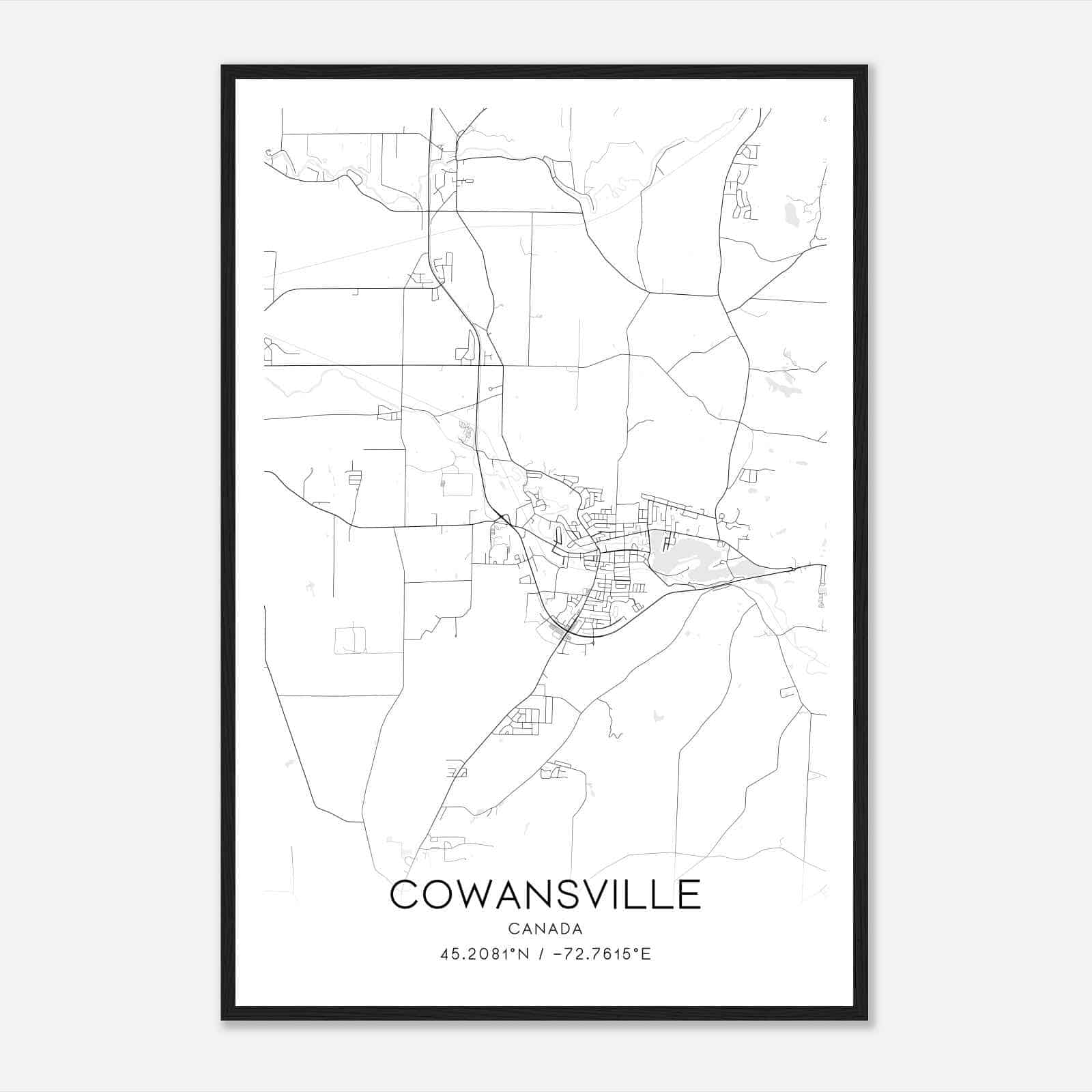 Cowansville Canada Map Poster, Modern Home Decor Wall Art Print