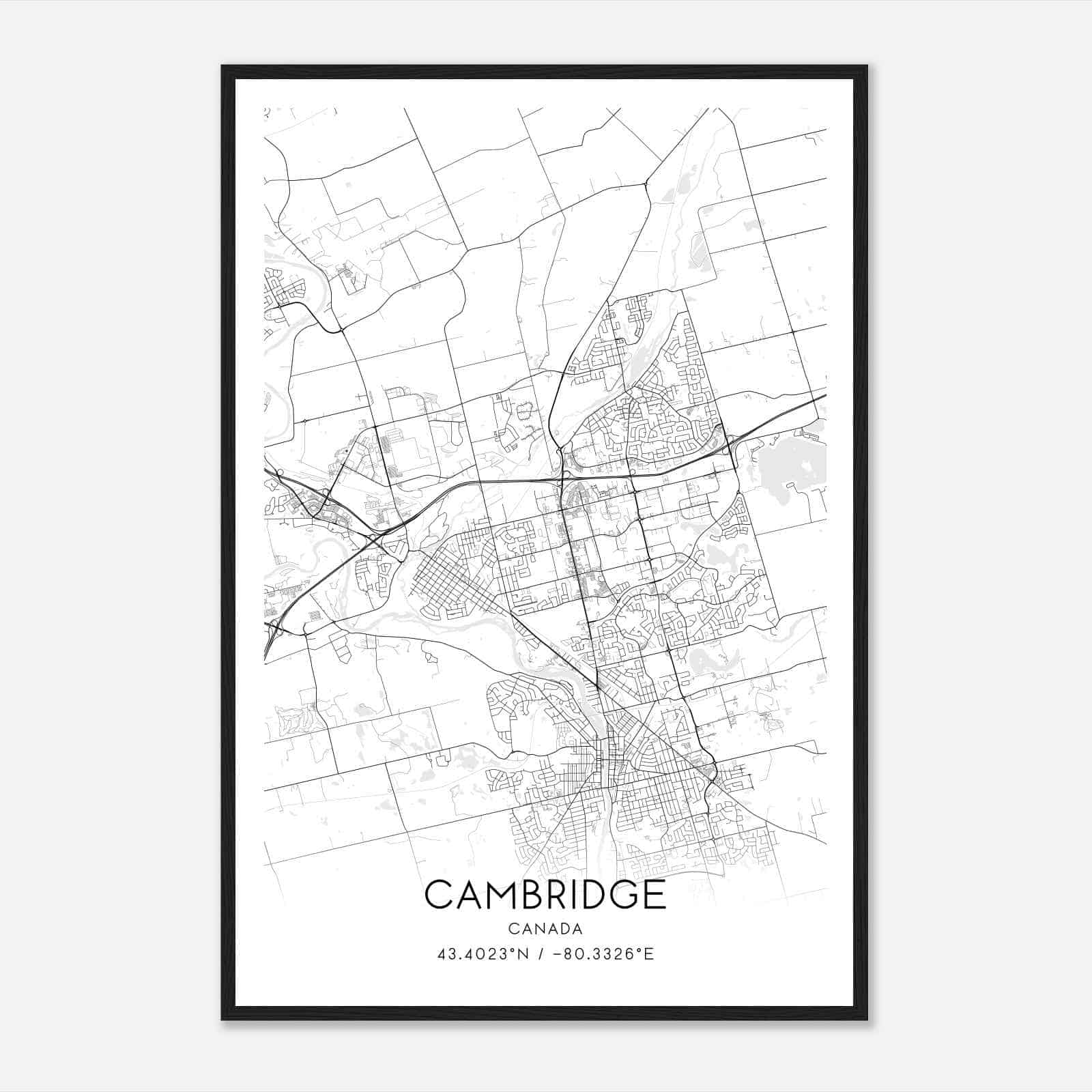 Cambridge Canada Map Poster, Modern Home Decor Wall Art Print