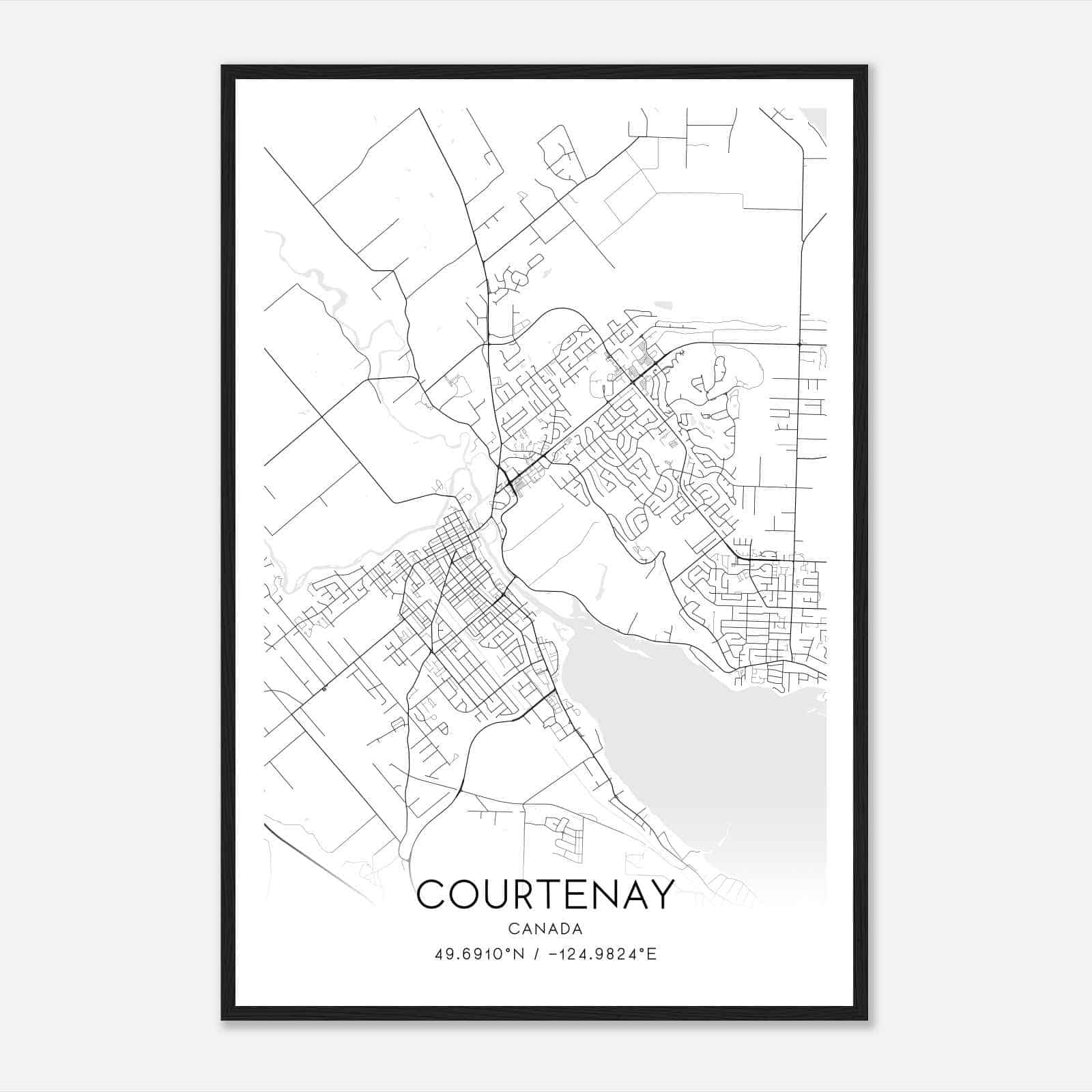Courtenay Canada Map Poster, Modern Home Decor Wall Art Print