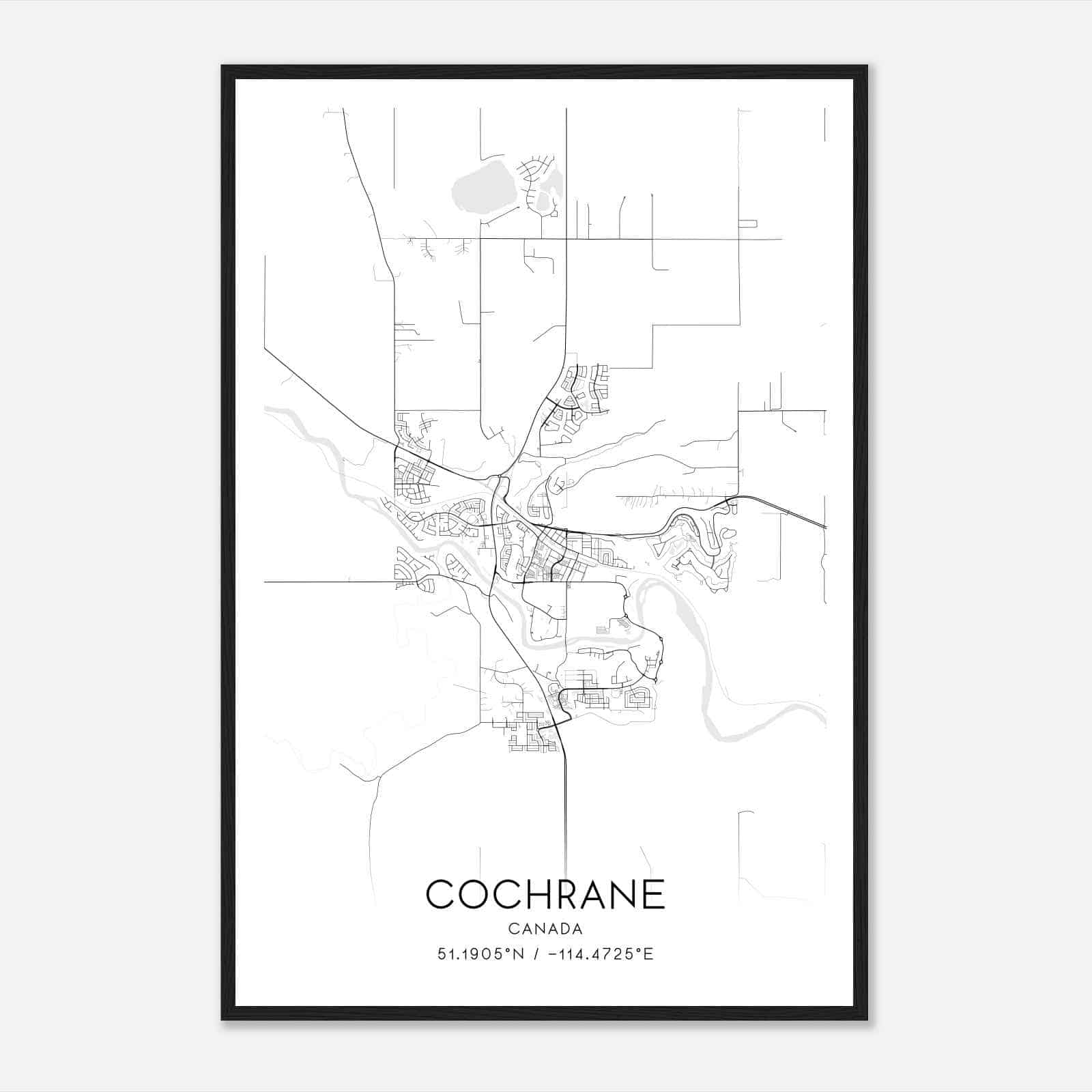 Cochrane Canada Map Poster, Modern Home Decor Wall Art Print
