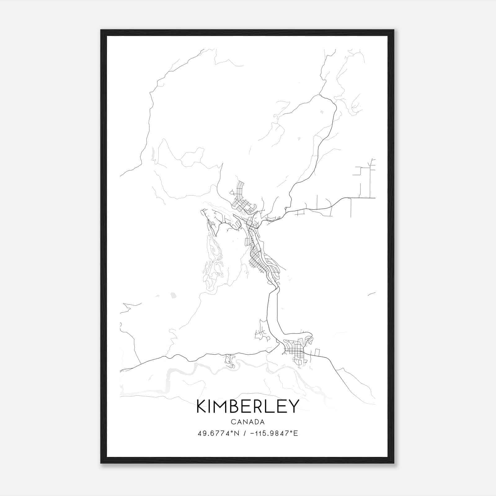 Kimberley Canada Map Poster, Modern Home Decor Wall Art Print