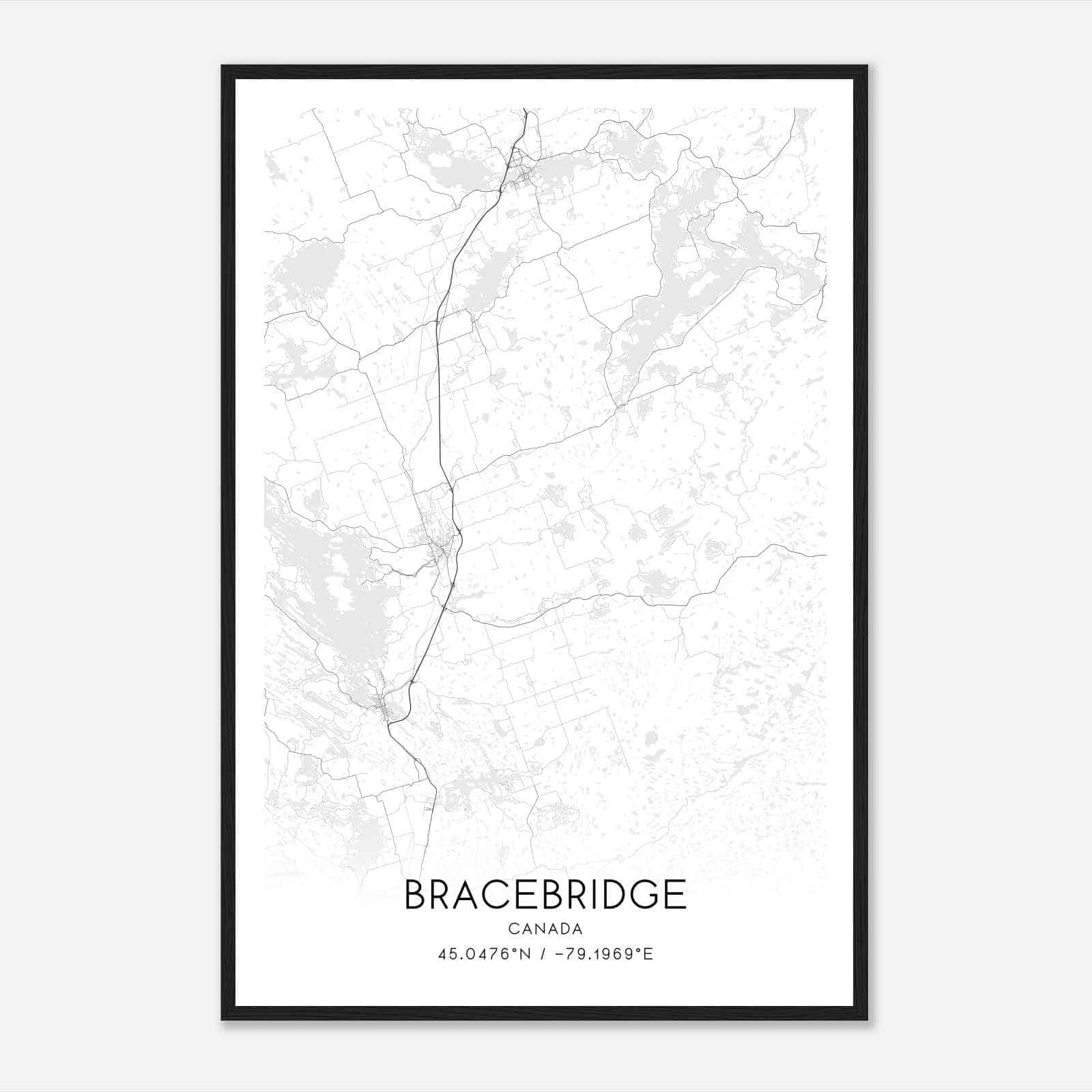 Bracebridge Canada Map Poster, Modern Home Decor Wall Art Print