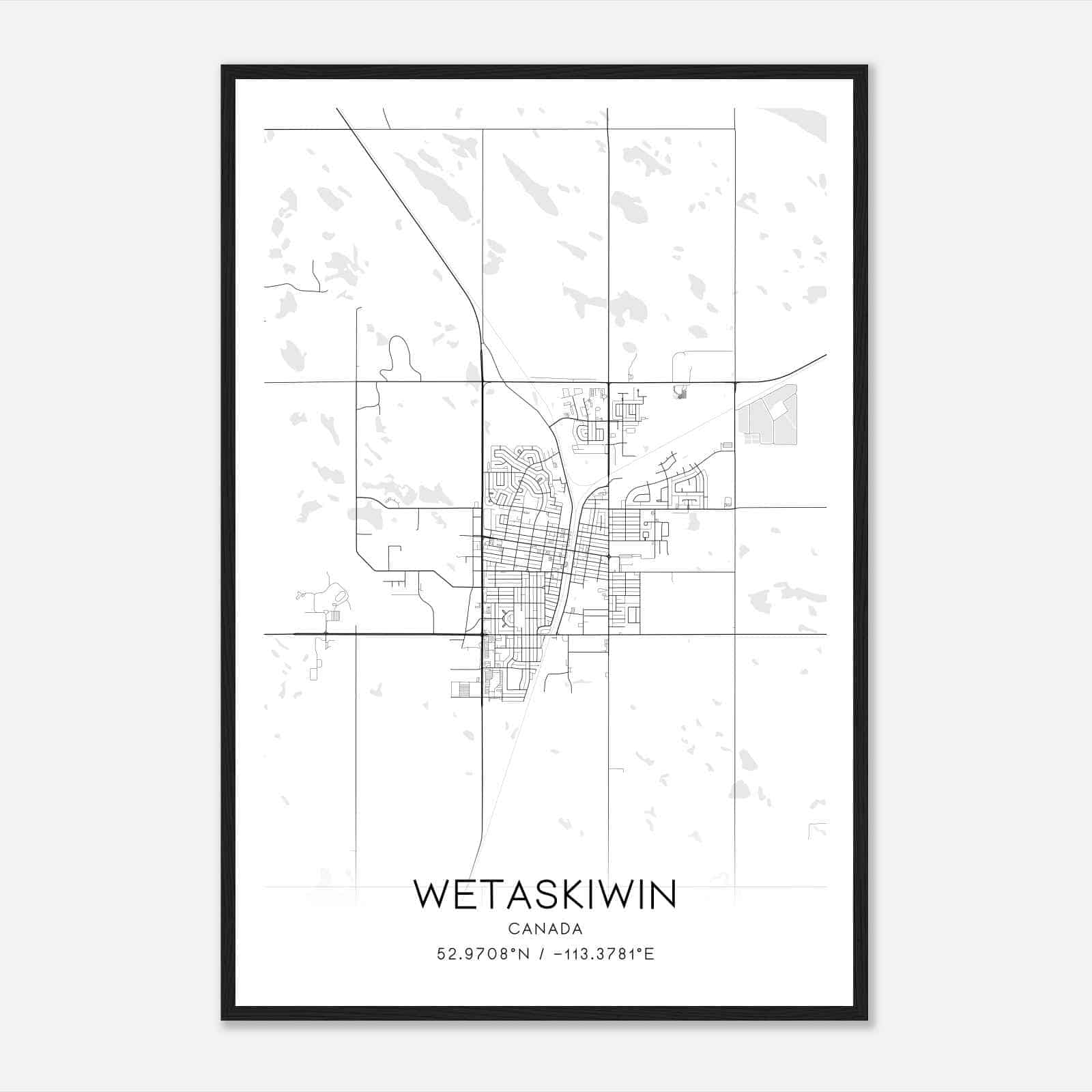 Wetaskiwin Canada Map Poster, Modern Home Decor Wall Art Print