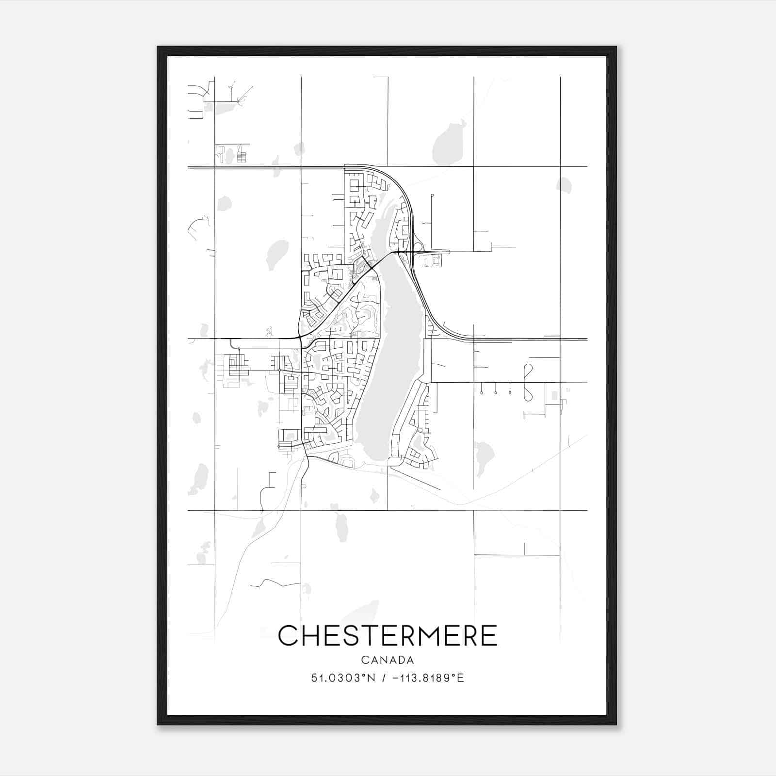 Chestermere Canada Map Poster, Modern Home Decor Wall Art Print