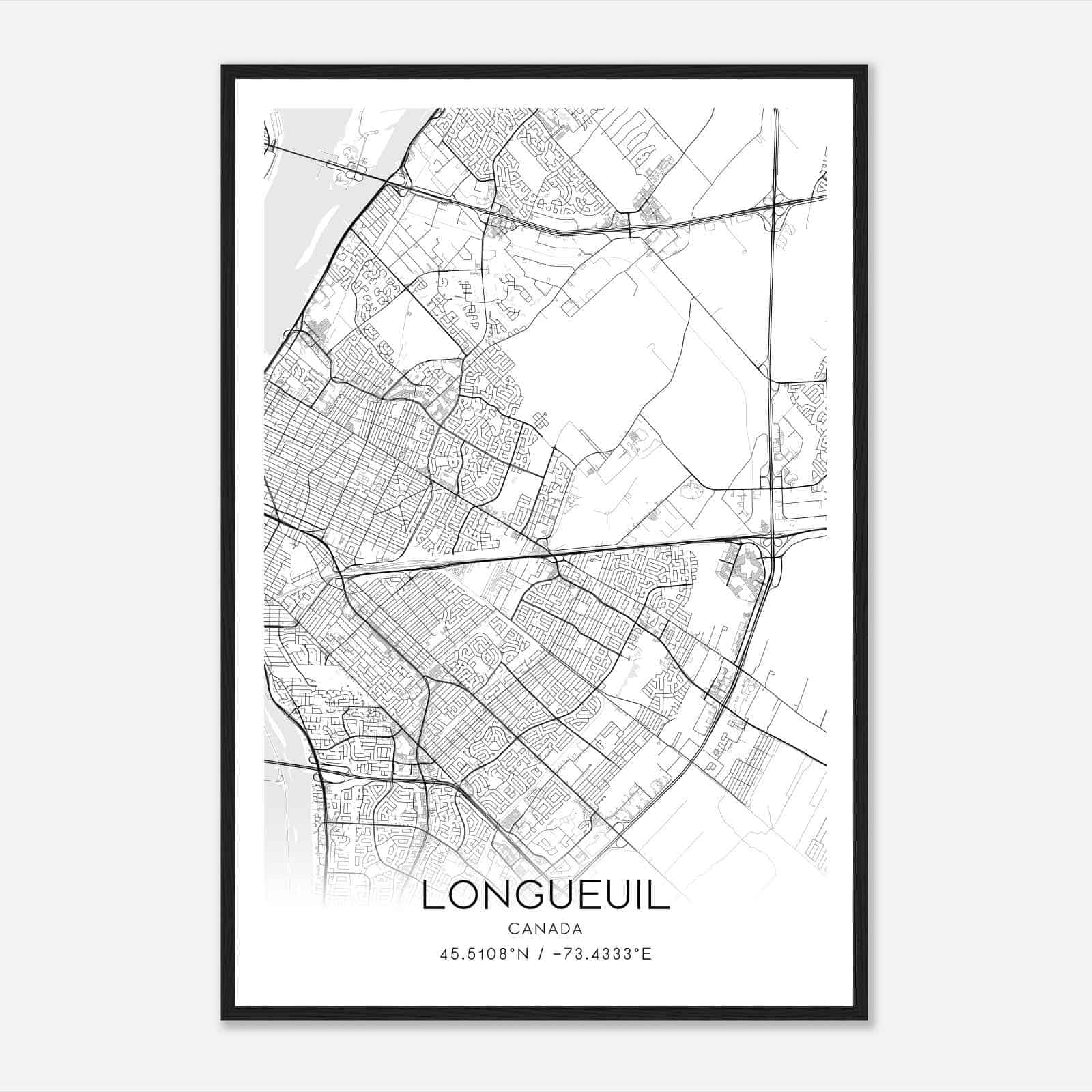 Longueuil Canada Map Poster, Modern Home Decor Wall Art Print