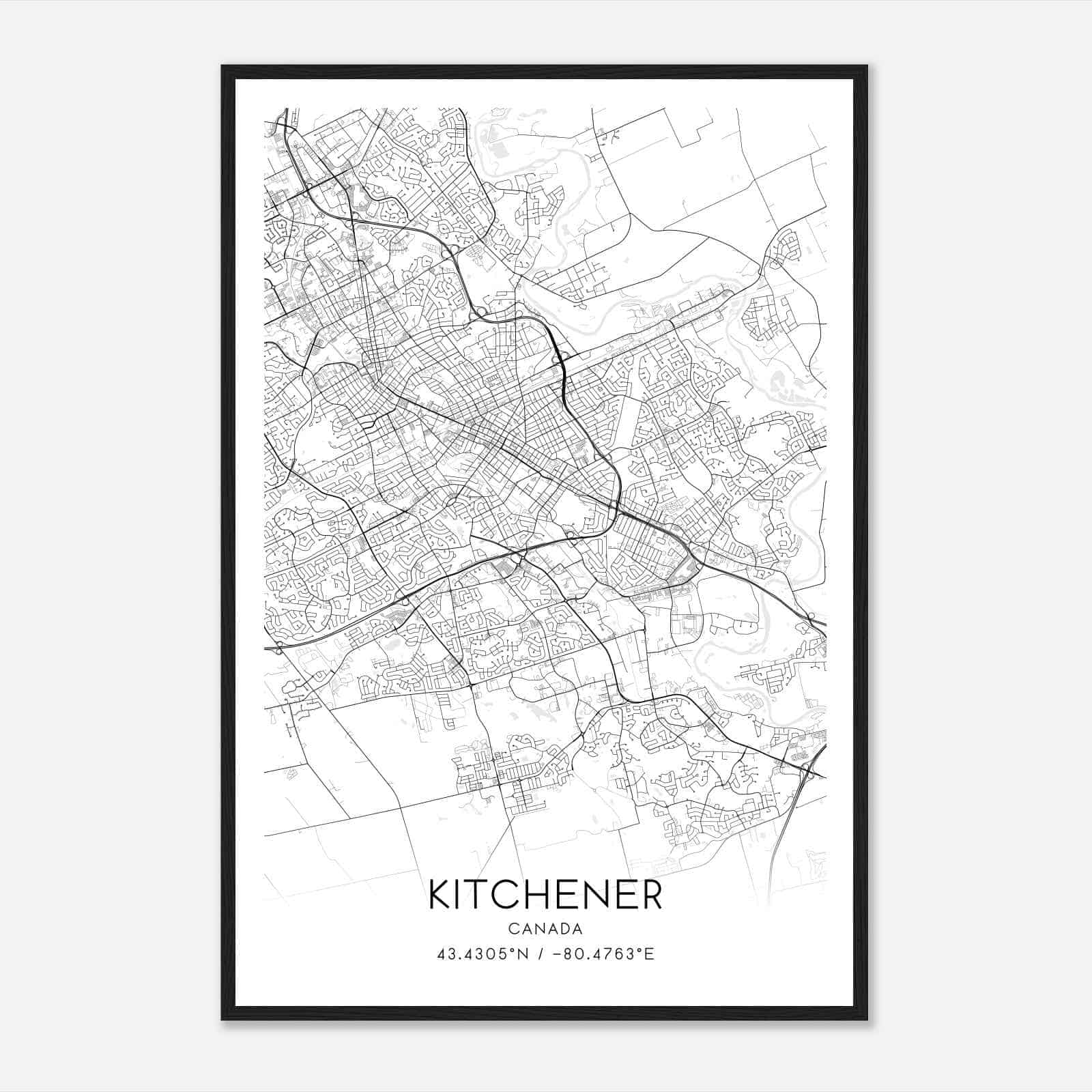 Kitchener Canada Map Poster, Modern Home Decor Wall Art Print