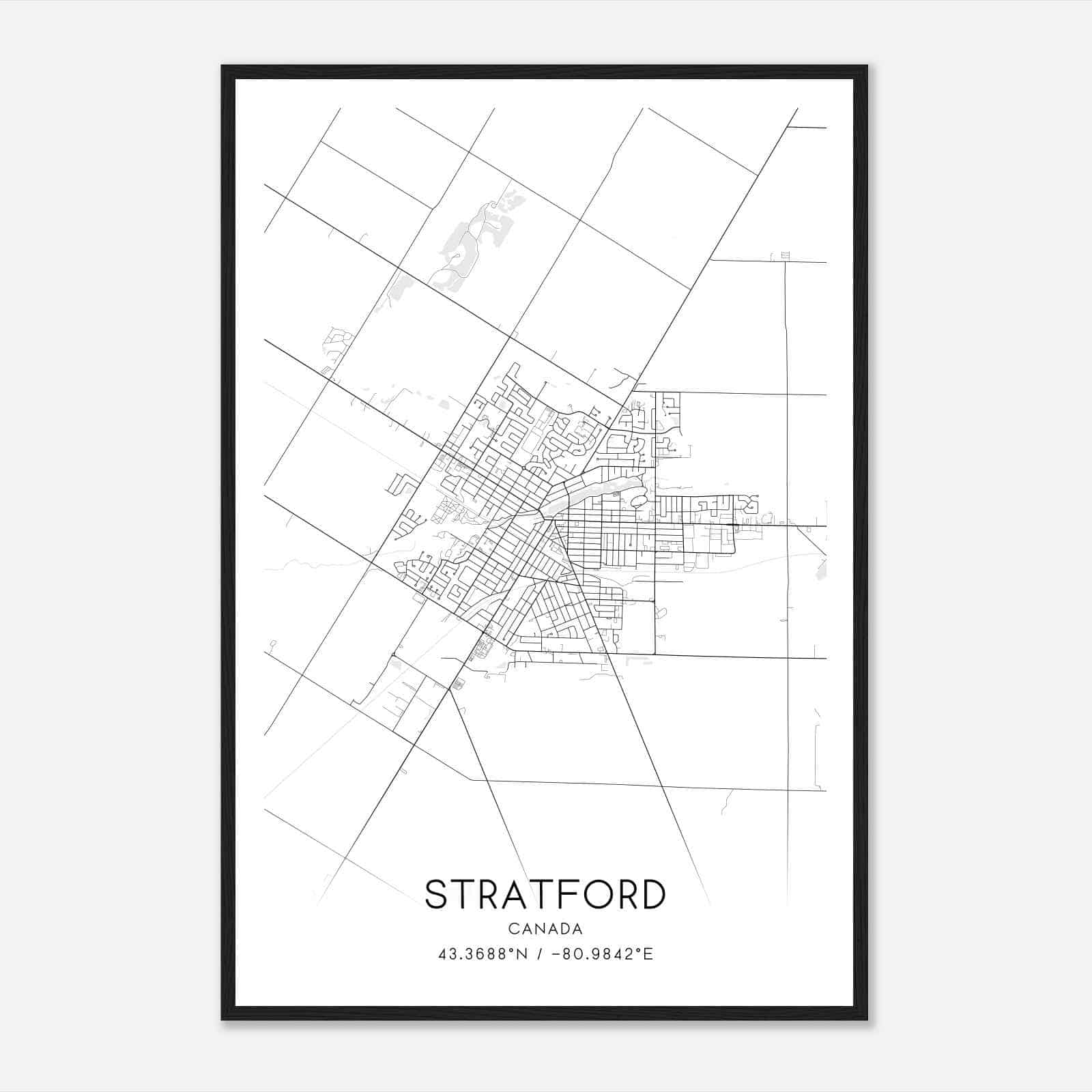 Stratford Canada Map Poster, Modern Home Decor Wall Art Print