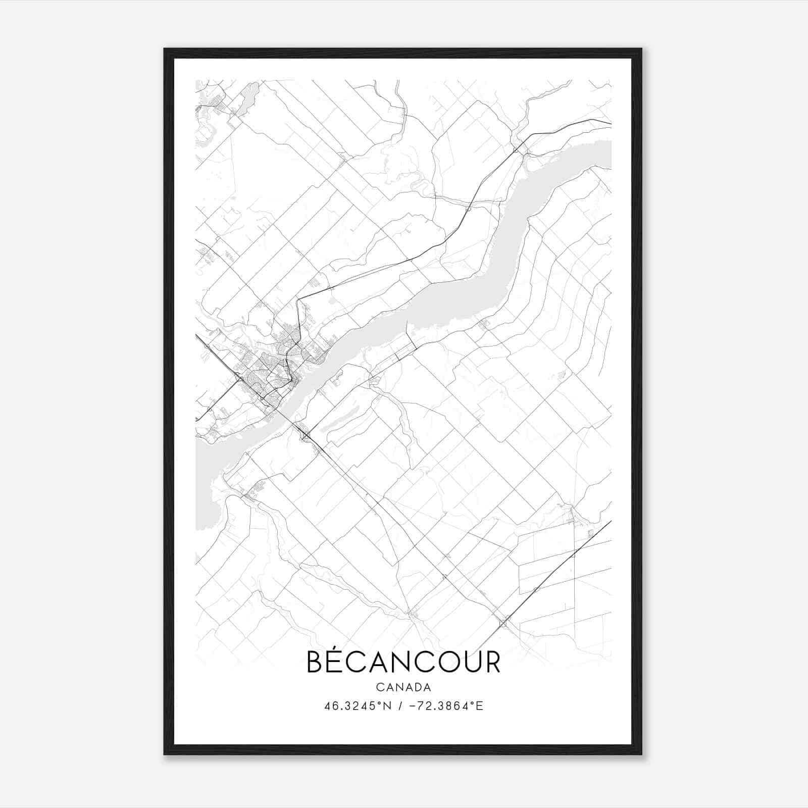 Becancour Canada Map Poster, Modern Home Decor Wall Art Print