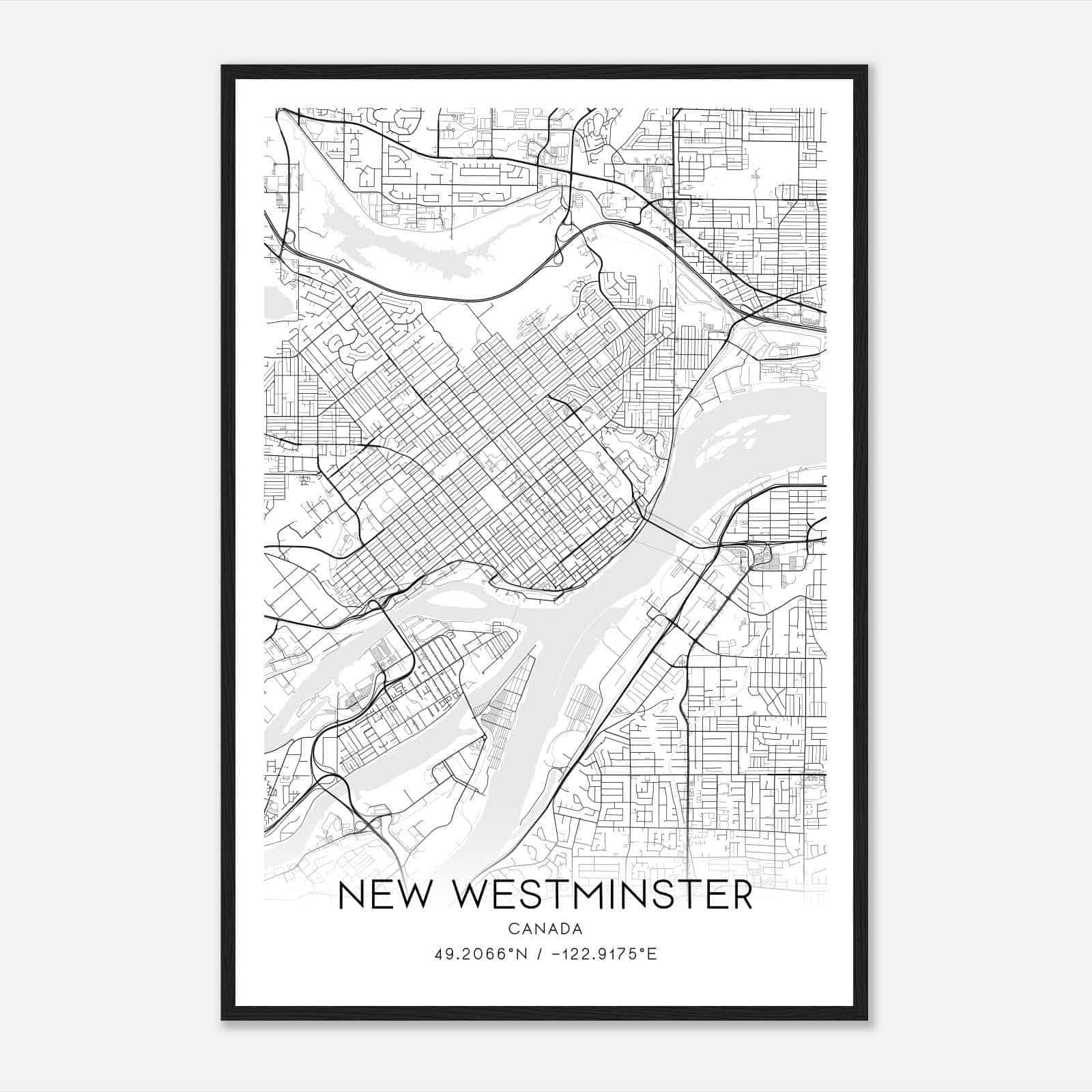 New Westminster Canada Map Poster, Modern Home Decor Wall Art Print