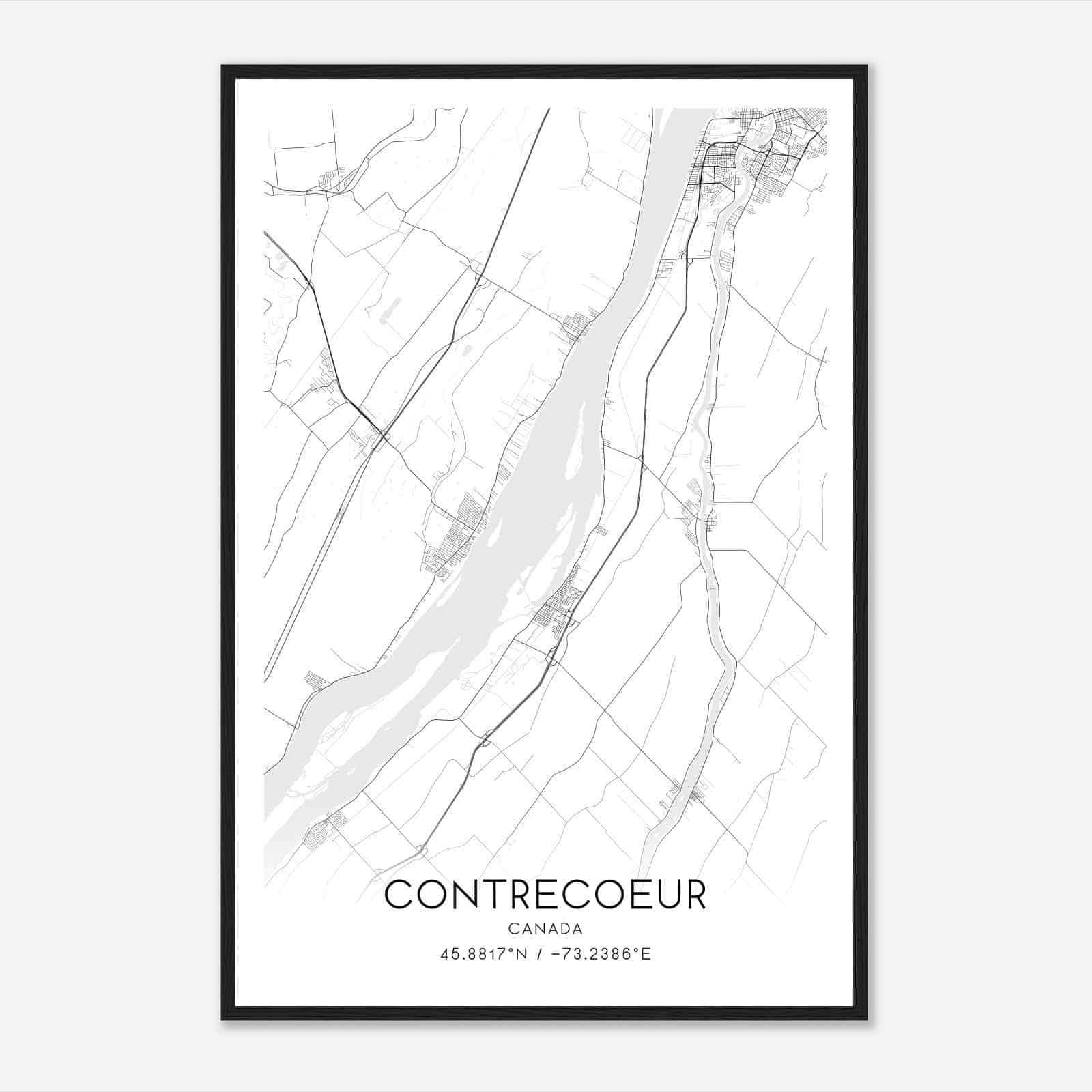 Contrecoeur Canada Map Poster, Modern Home Decor Wall Art Print