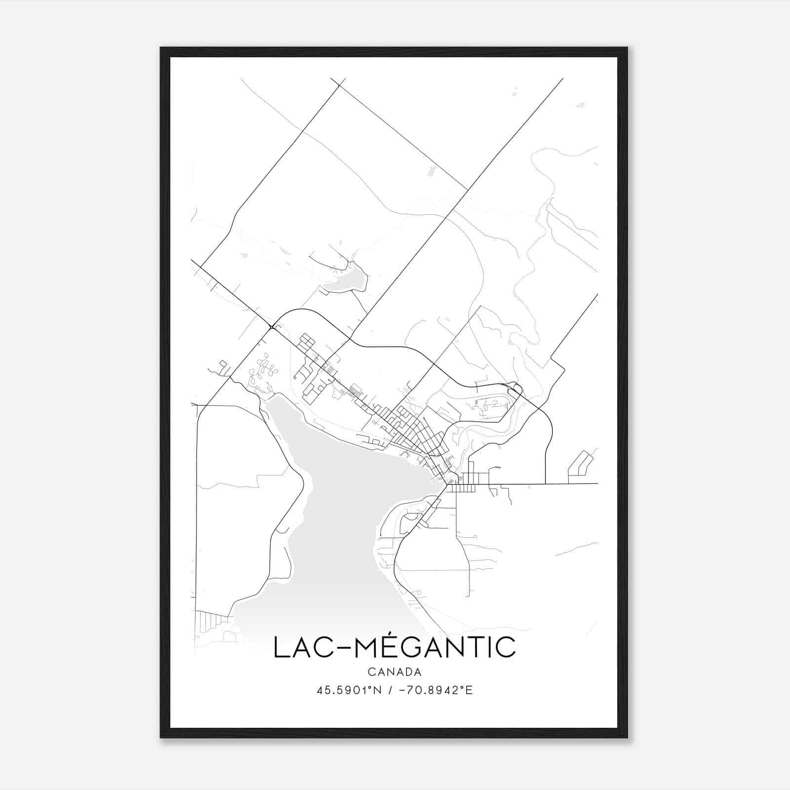 Lac-Megantic Canada Map Poster, Modern Home Decor Wall Art Print
