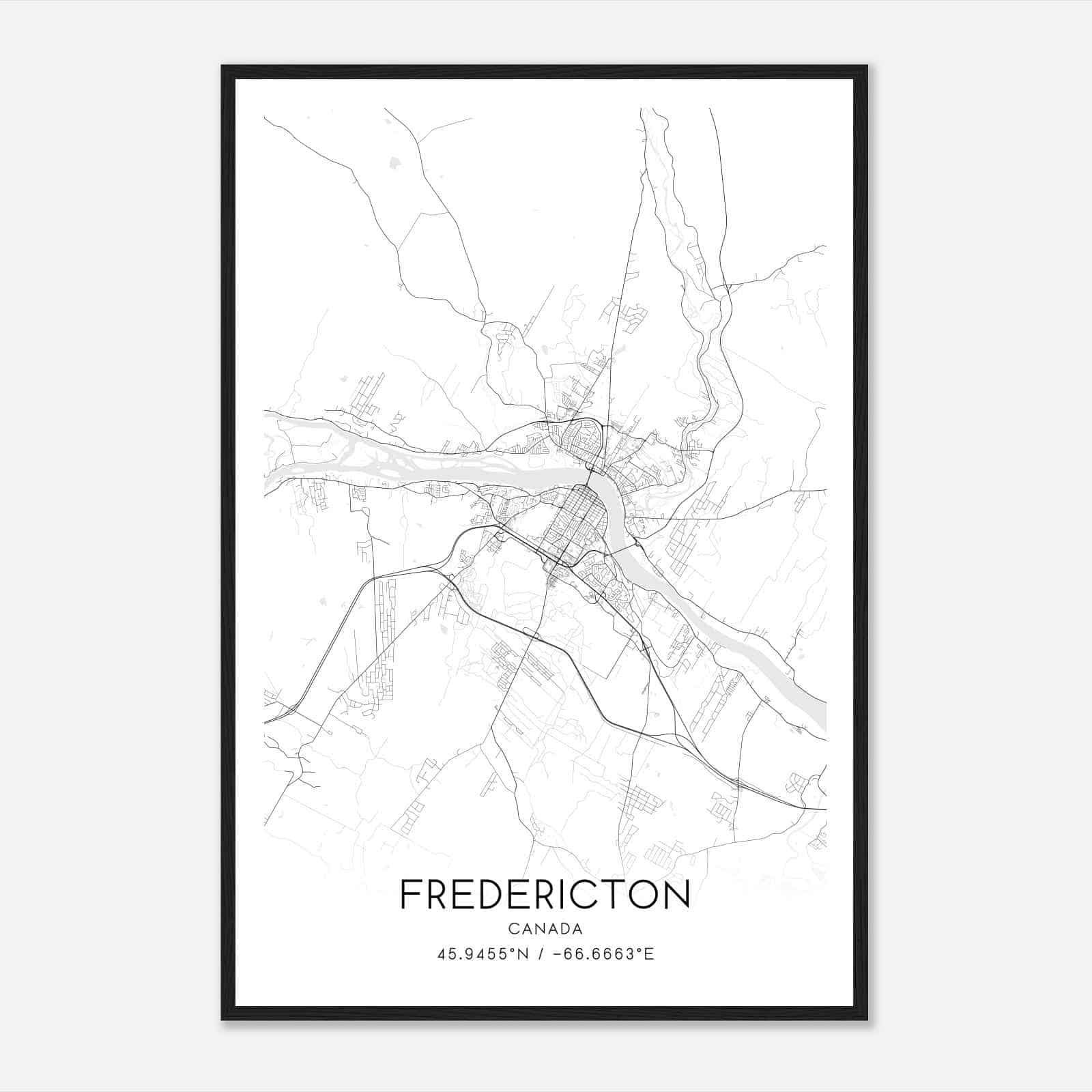Fredericton Canada Map Poster, Modern Home Decor Wall Art Print