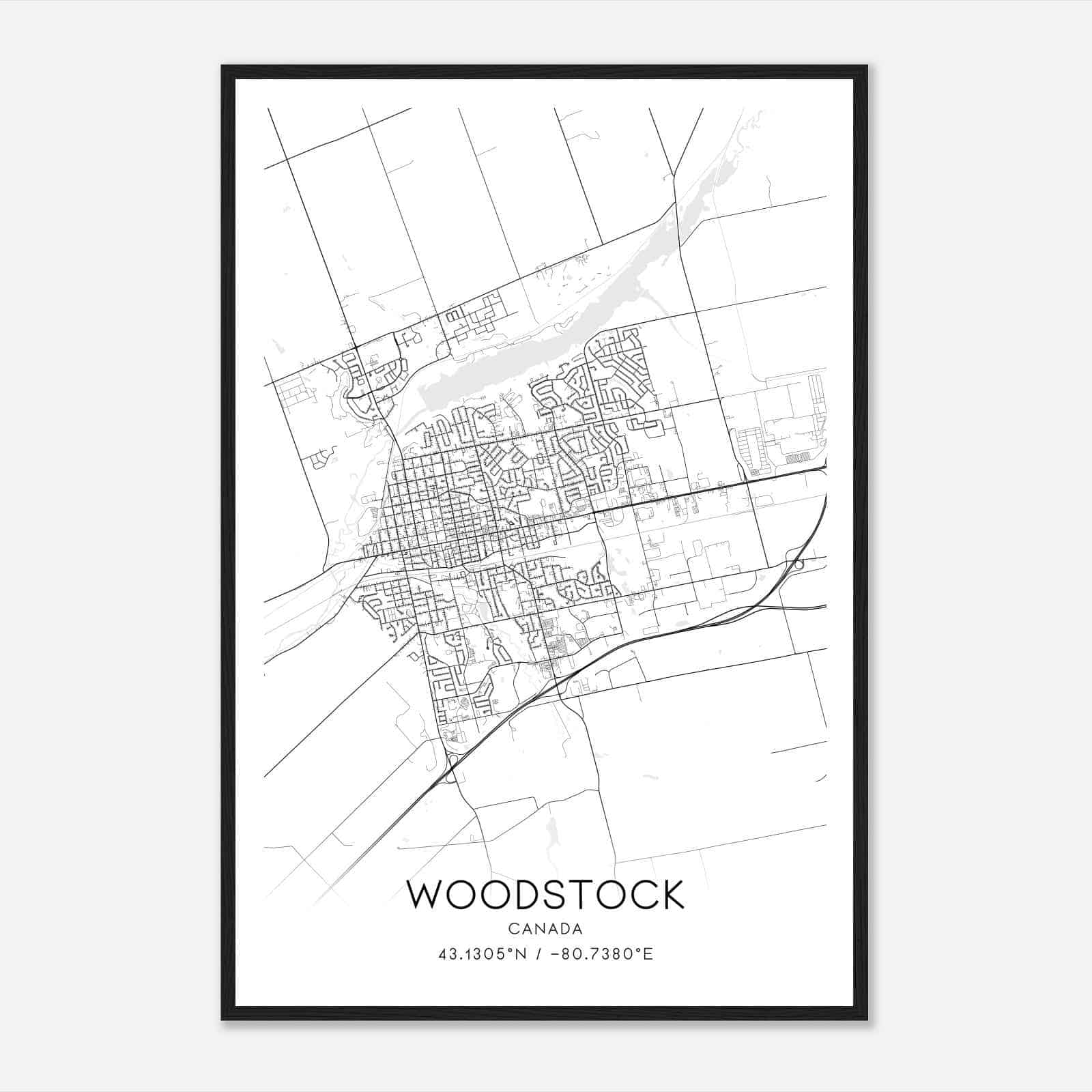 Woodstock Canada Map Poster, Modern Home Decor Wall Art Print Woodstock Canada Map Poster, Modern Home Decor Wall Art Print