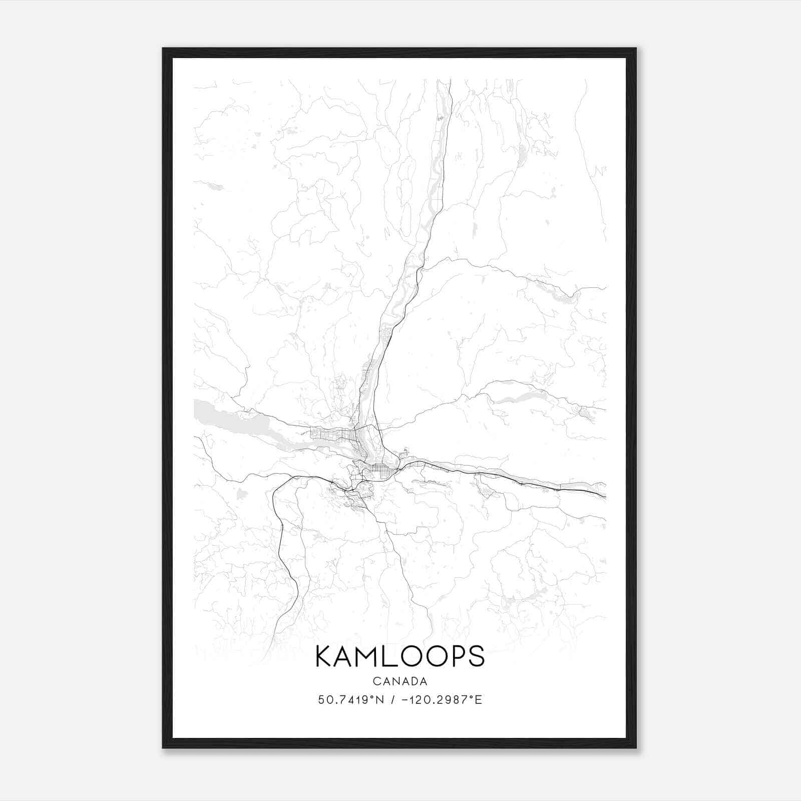 Kamloops Canada Map Poster, Modern Home Decor Wall Art Print