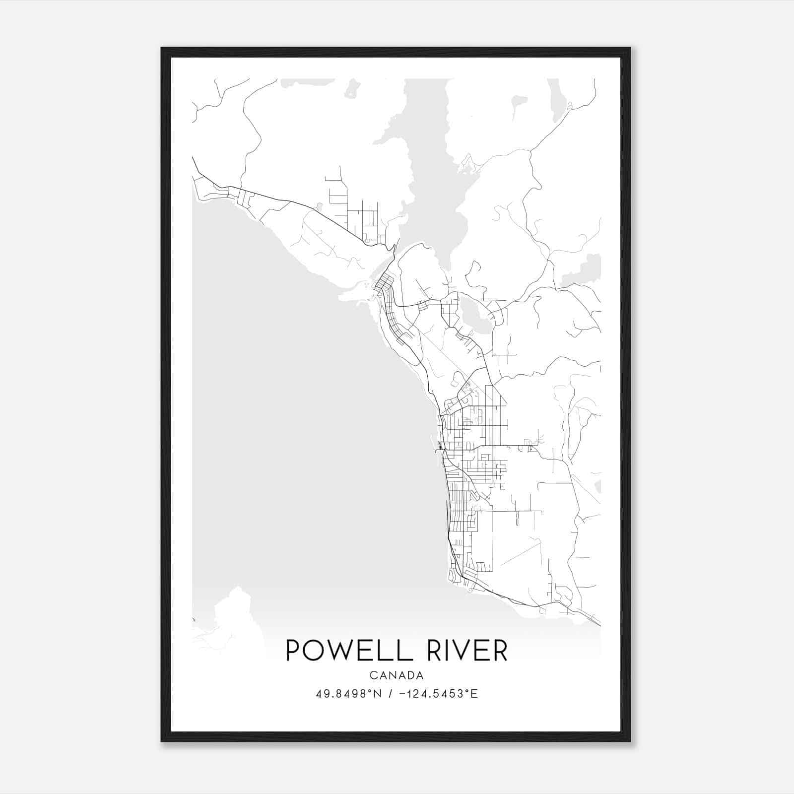Powell River Canada Map Poster, Modern Home Decor Wall Art Print