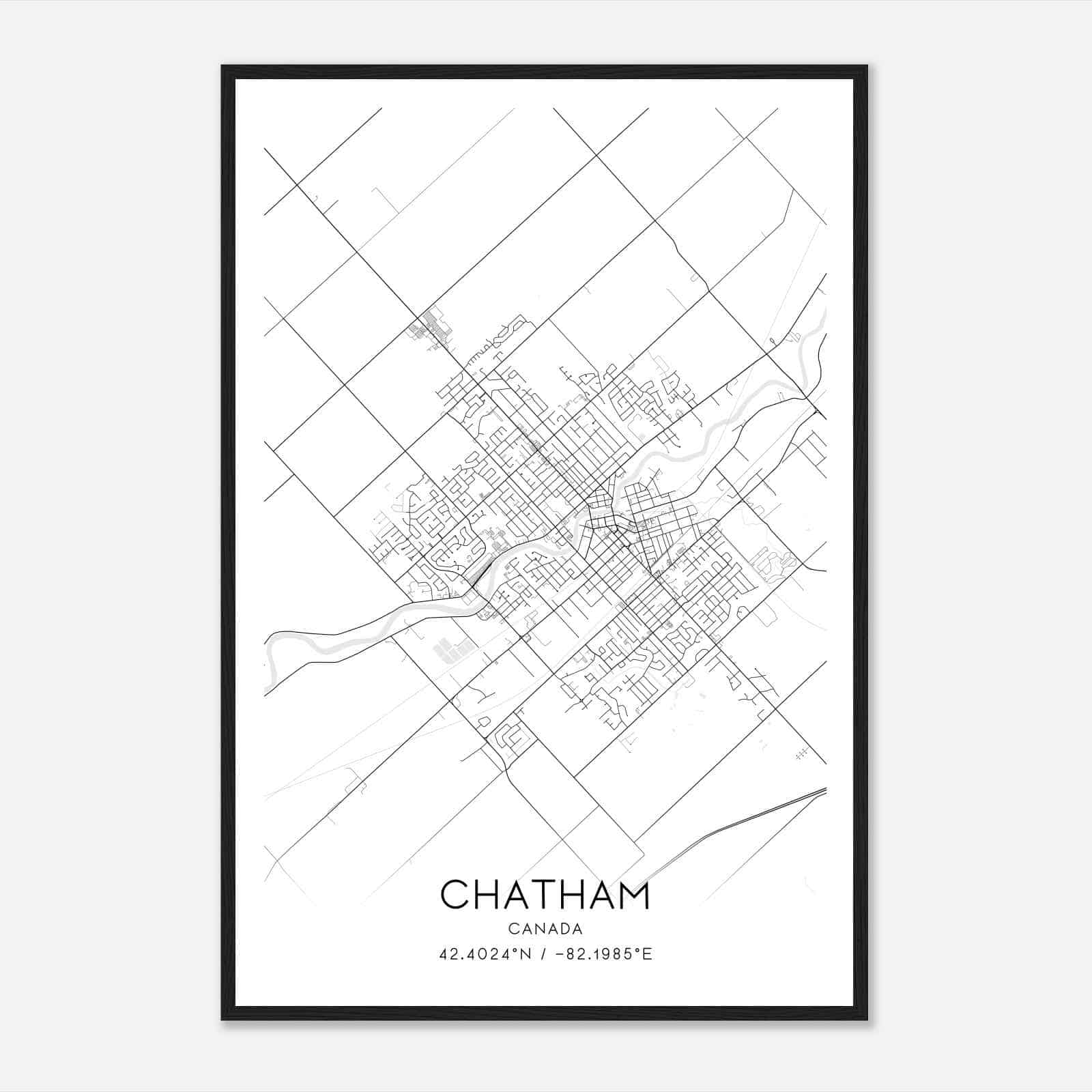 Chatham Canada Map Poster, Modern Home Decor Wall Art Print