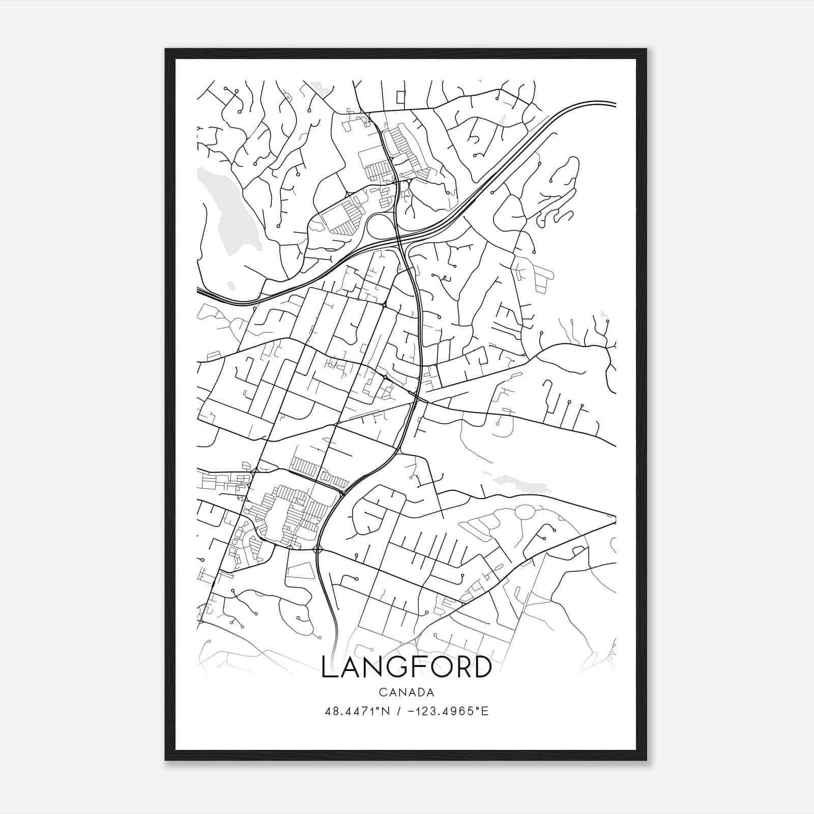 Langford Station Canada Map Poster, Modern Home Decor Wall Art Print