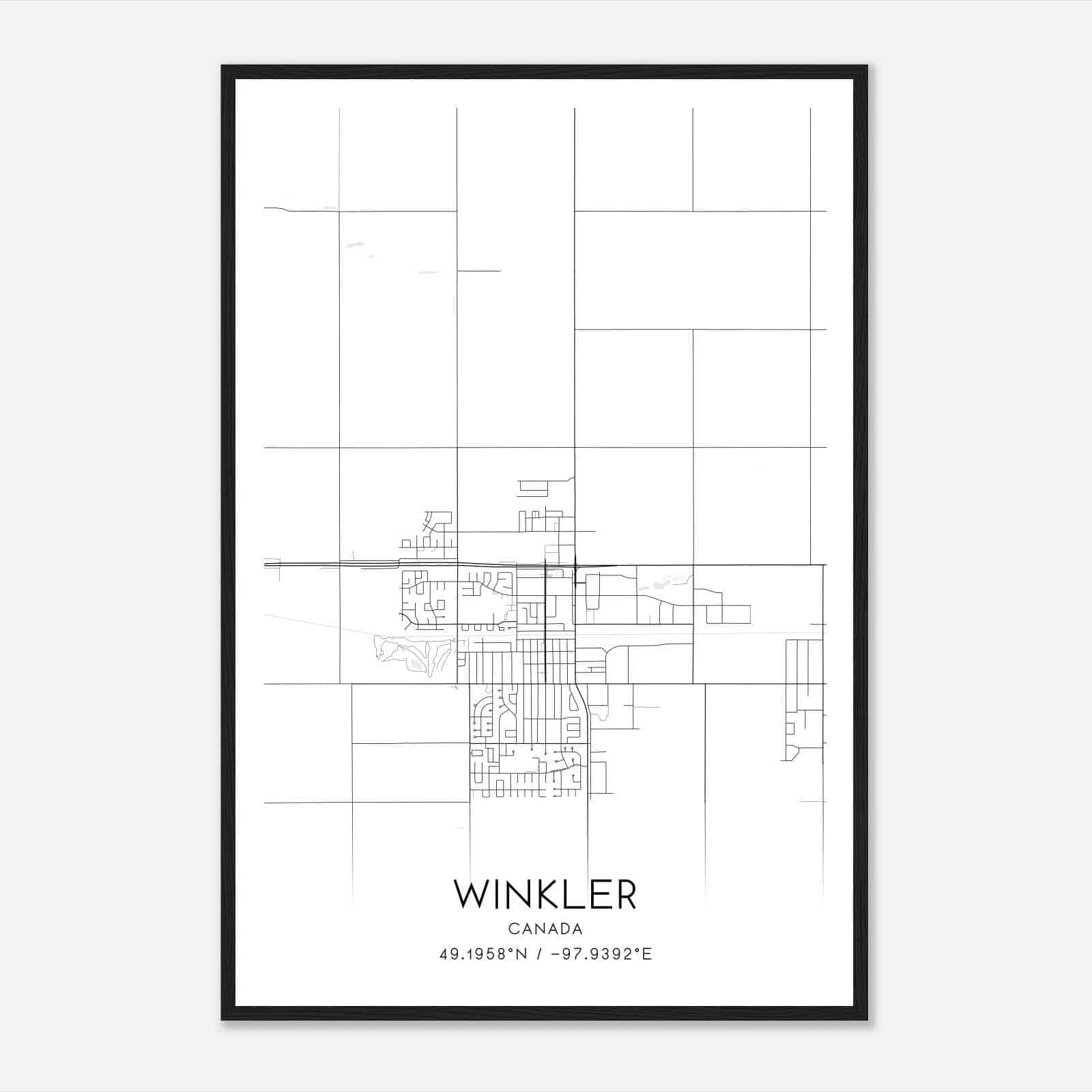 Winkler Canada Map Poster, Modern Home Decor Wall Art Print