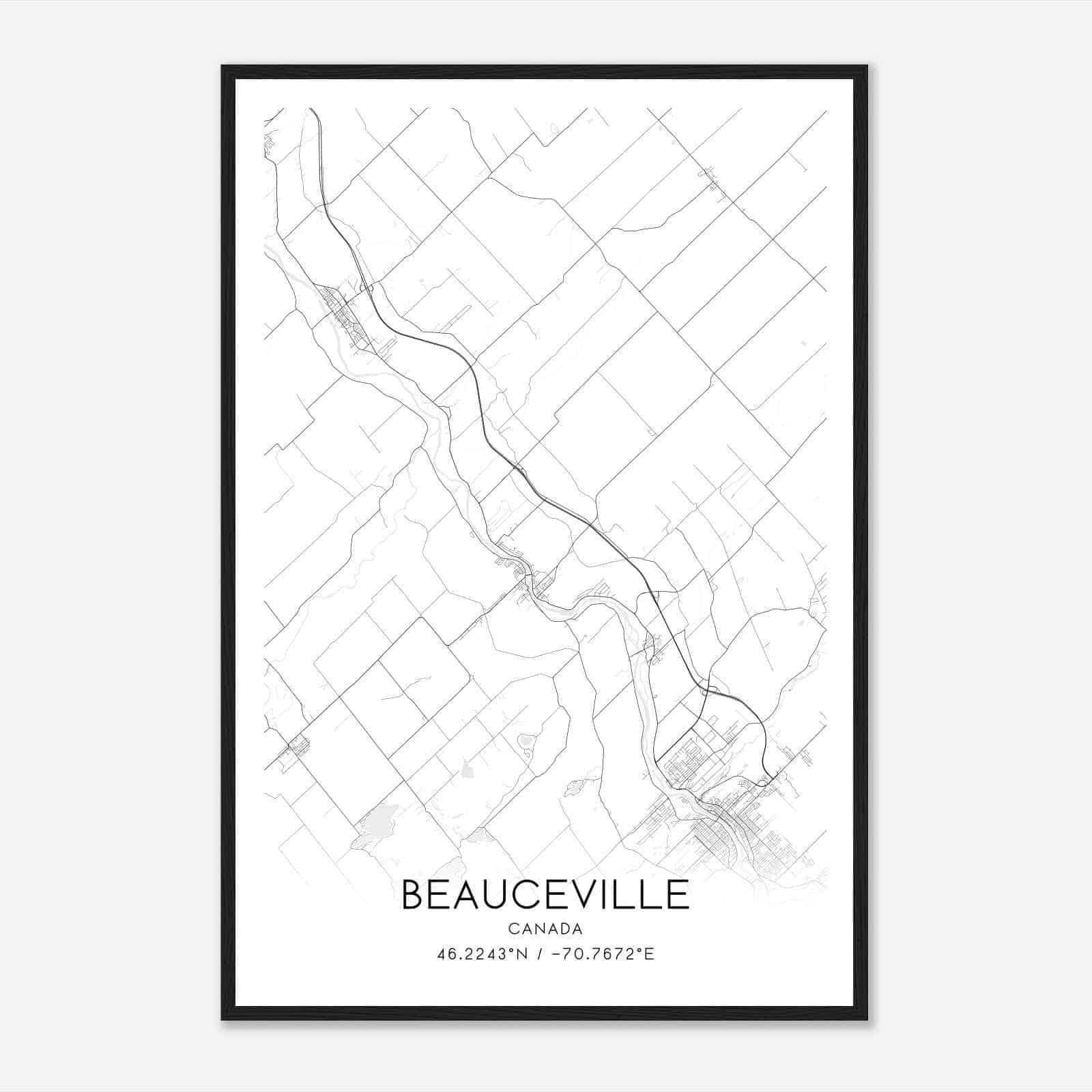 Beauceville Canada Map Poster, Modern Home Decor Wall Art Print