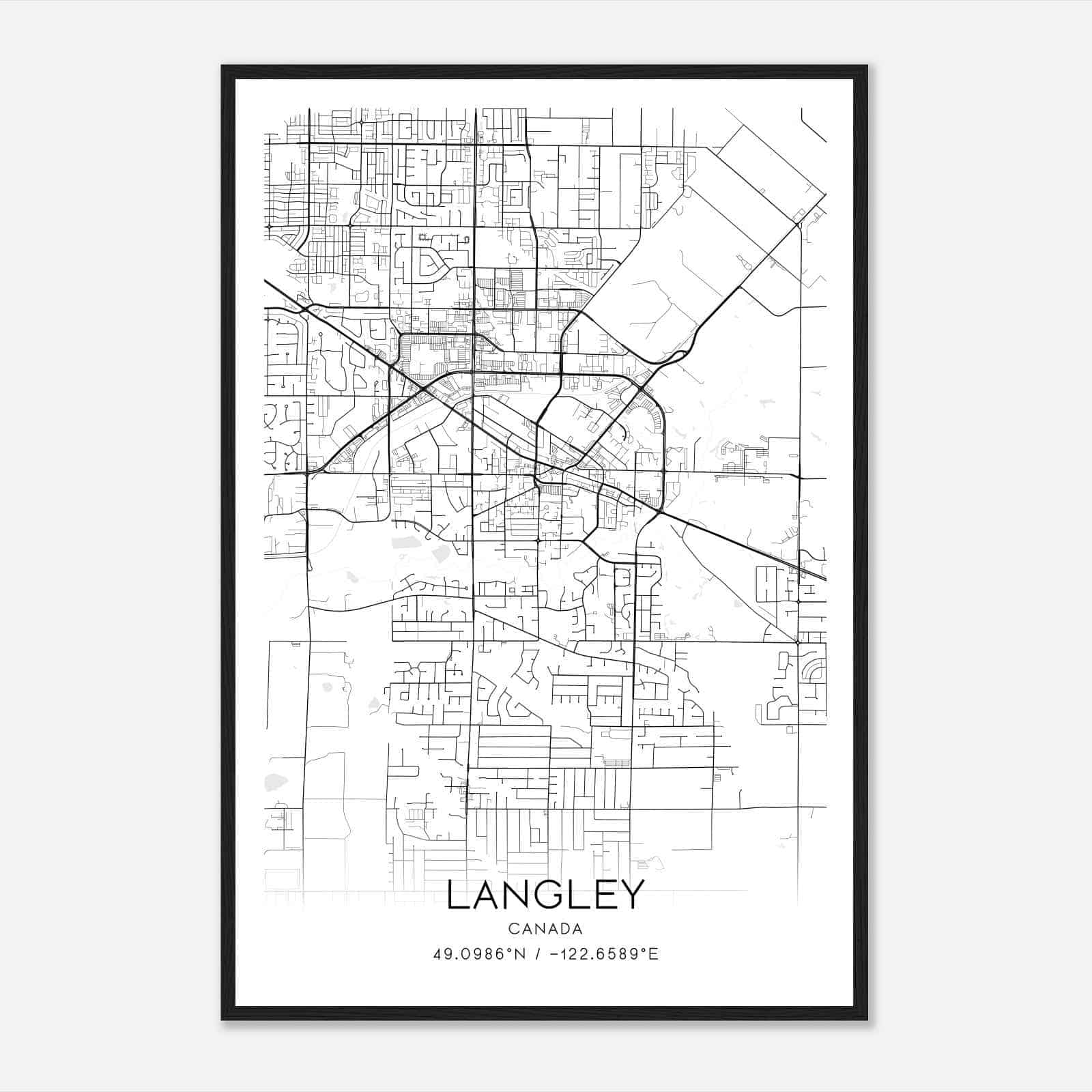 Langley Canada Map Poster, Modern Home Decor Wall Art Print