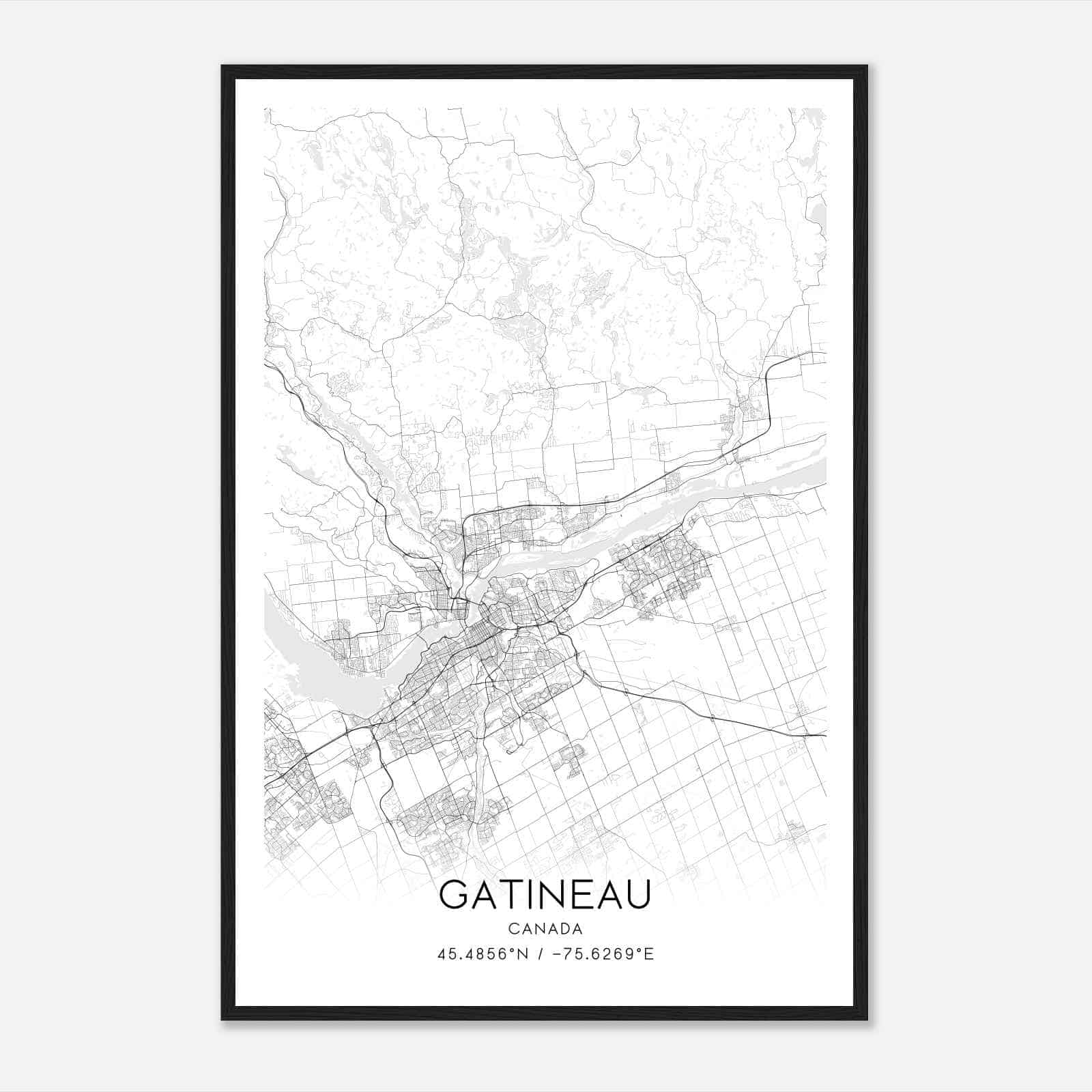 Gatineau Canada Map Poster, Modern Home Decor Wall Art Print