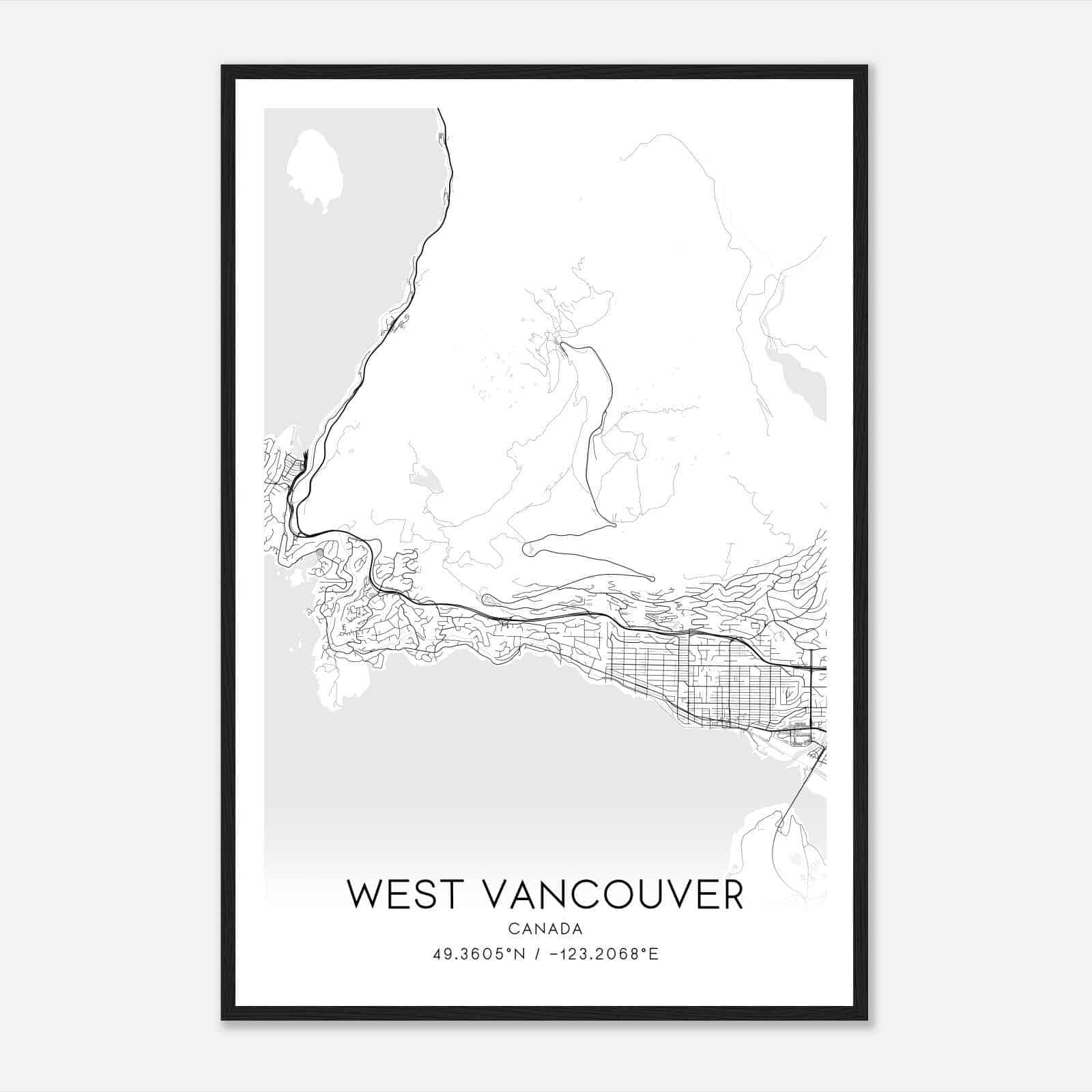 West Vancouver Canada Map Poster, Modern Home Decor Wall Art Print