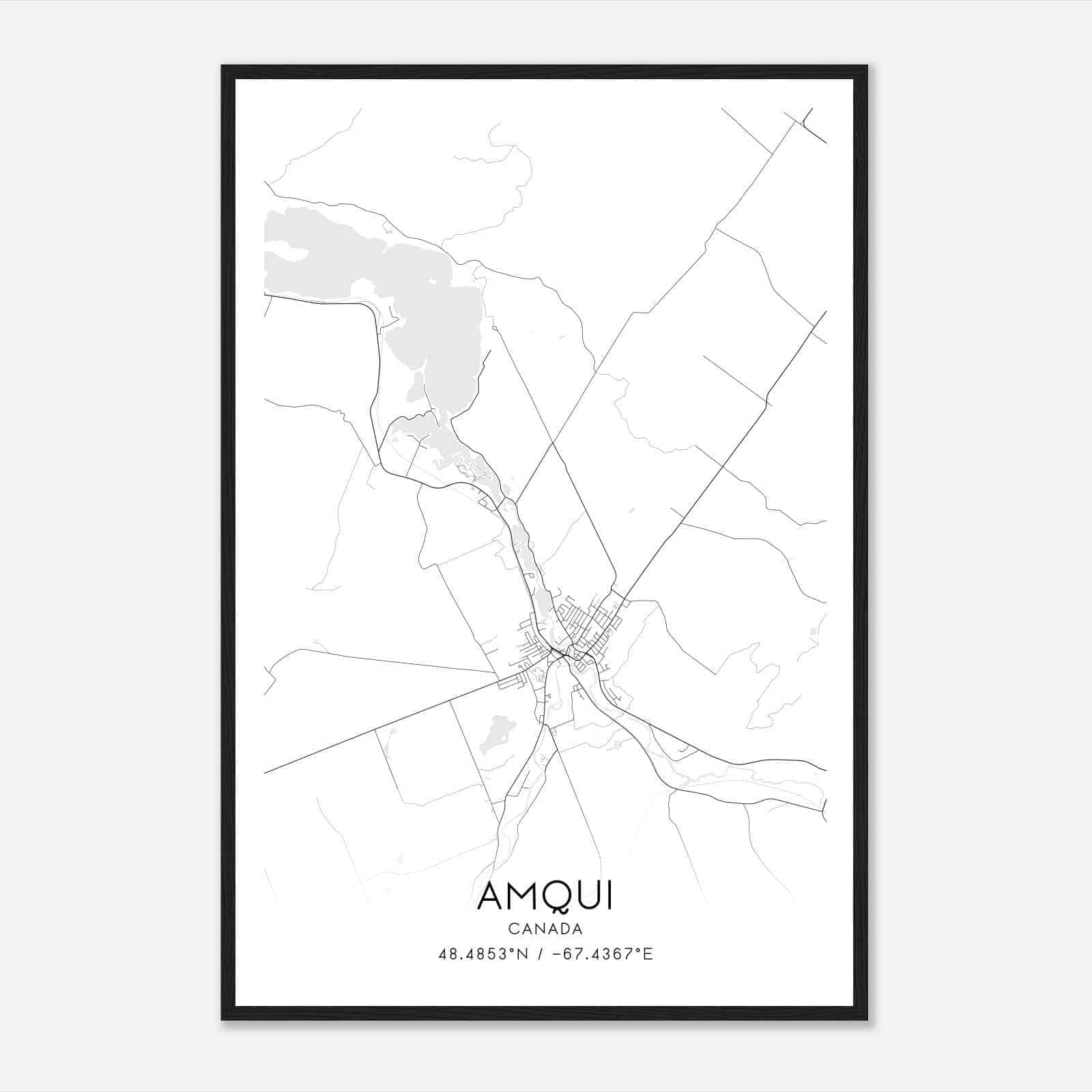 Amqui Canada Map Poster, Modern Home Decor Wall Art Print