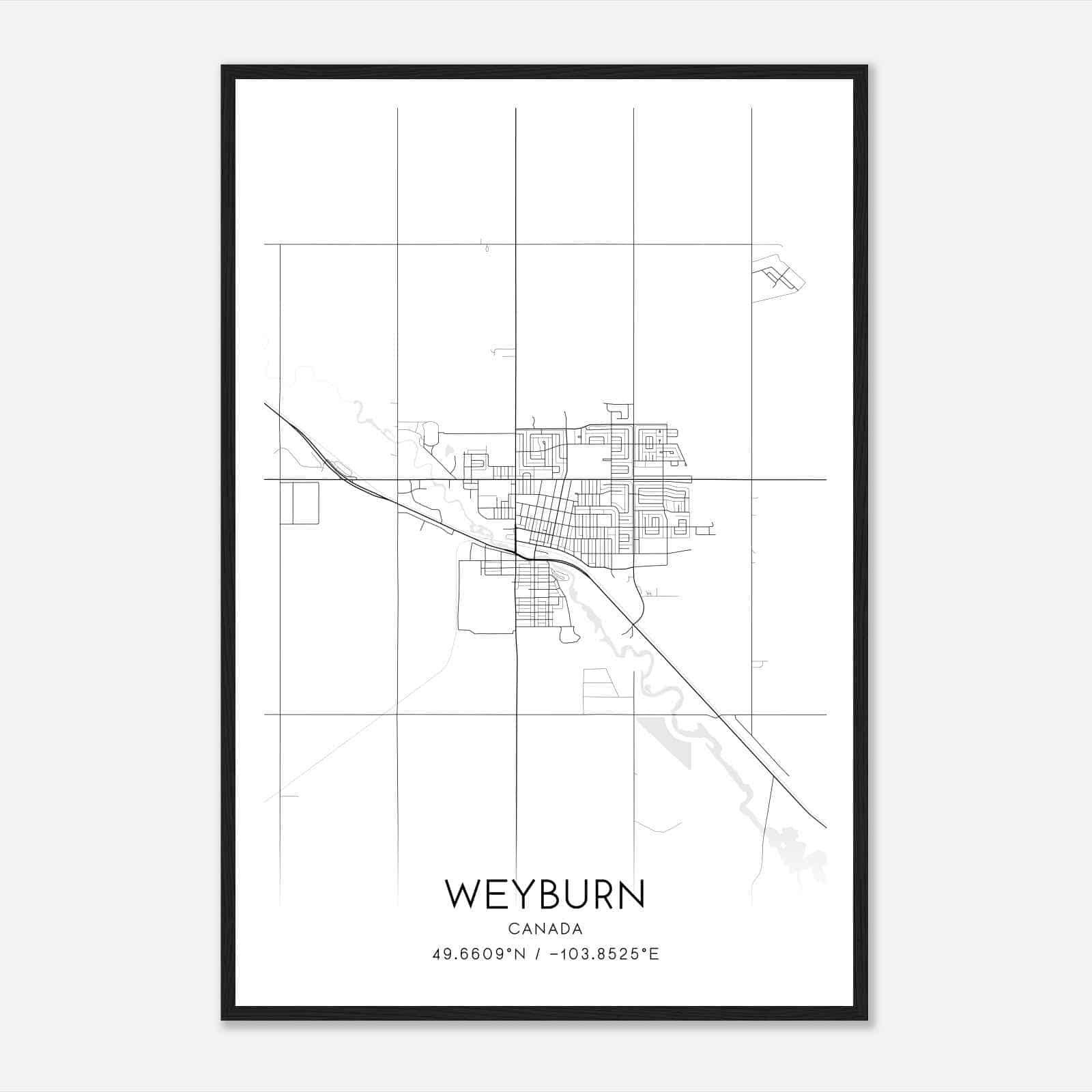 Weyburn Canada Map Poster, Modern Home Decor Wall Art Print