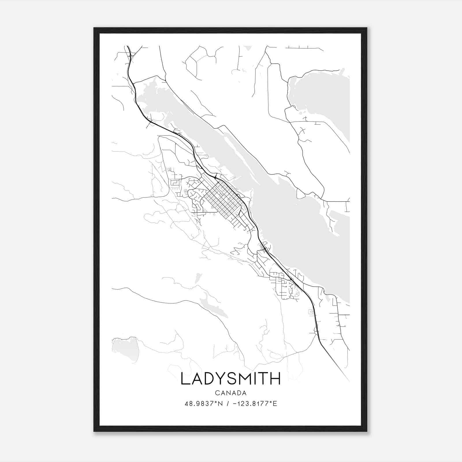 Ladysmith Canada Map Poster, Modern Home Decor Wall Art Print