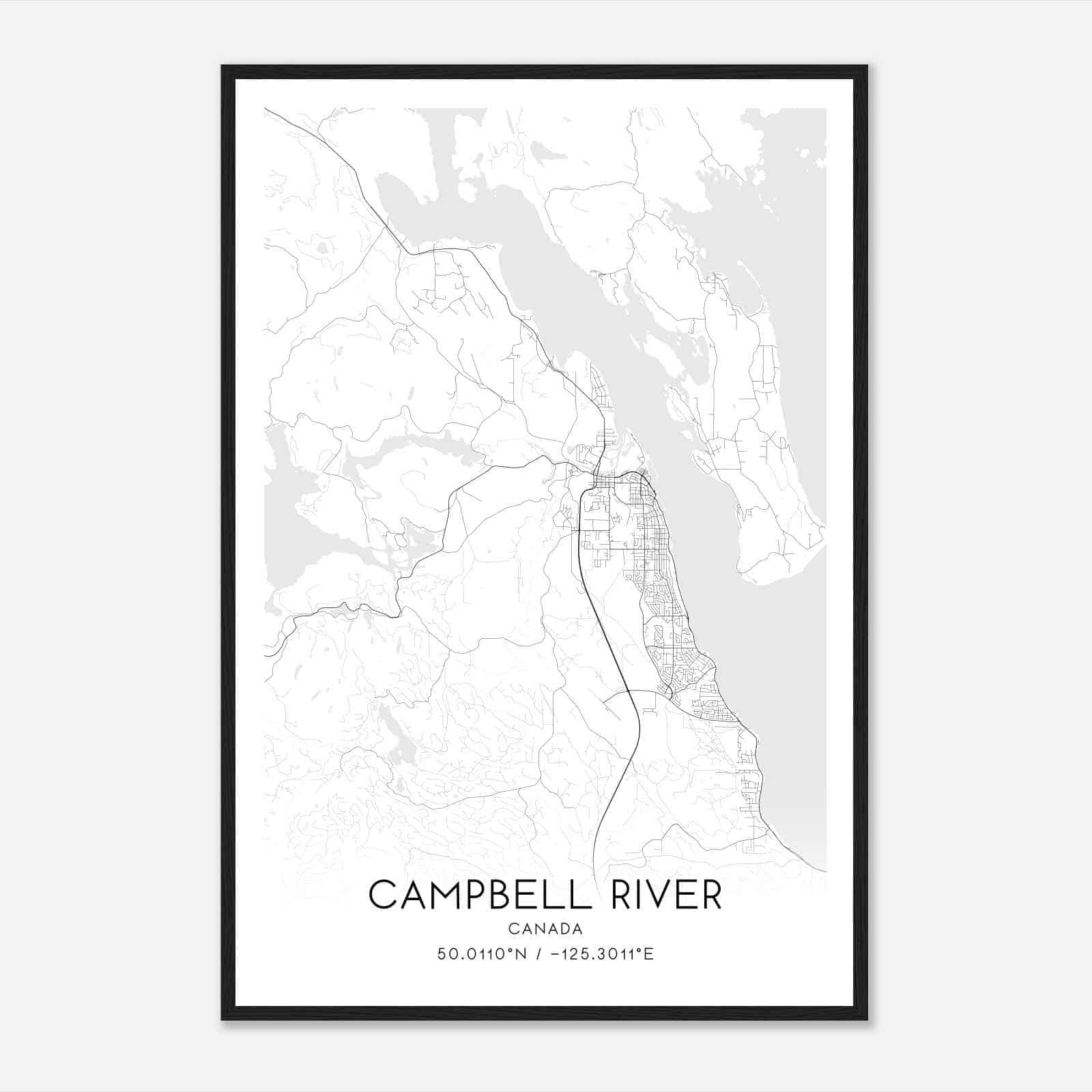 Campbell River Canada Map Poster, Modern Home Decor Wall Art Print