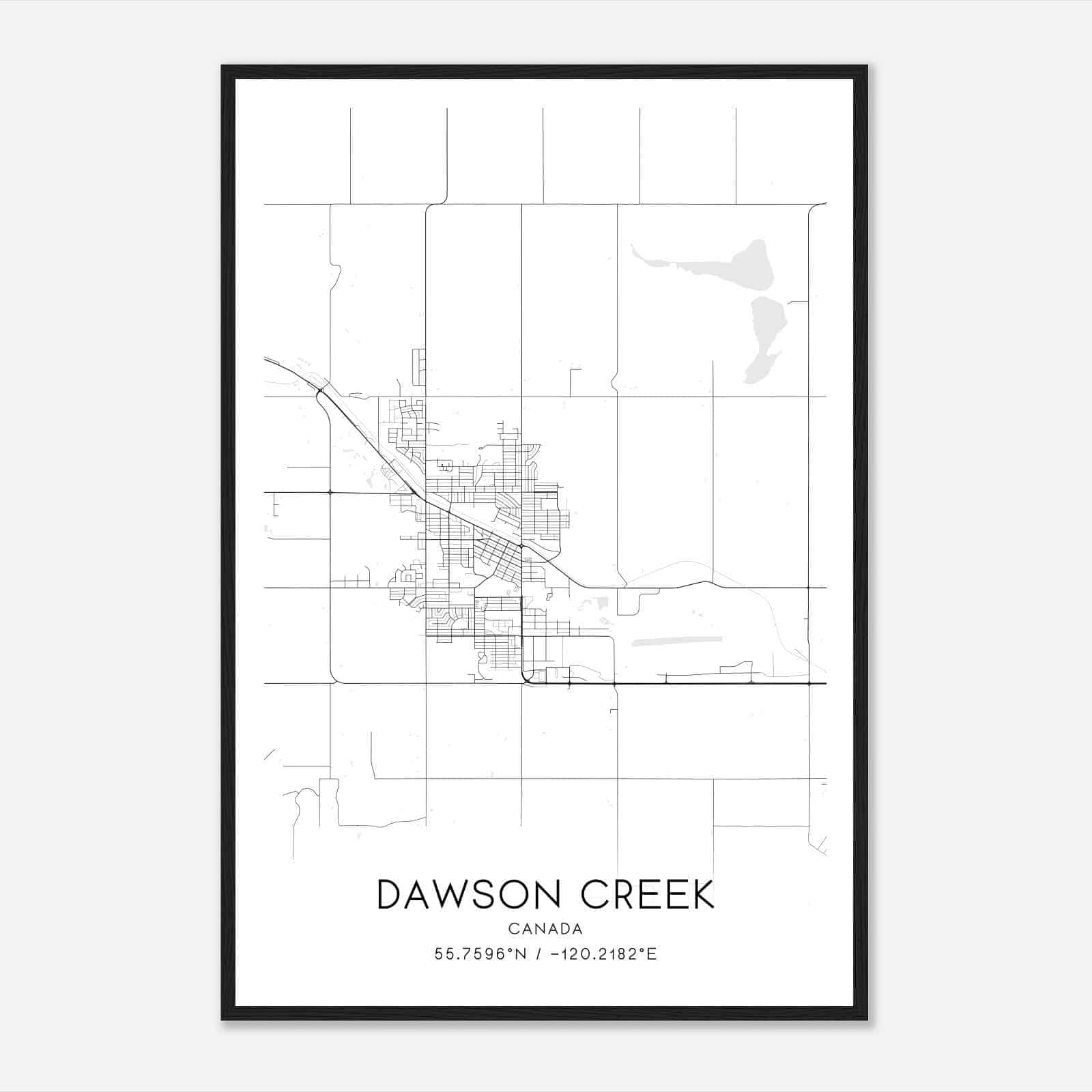 Dawson Creek Canada Map Poster, Modern Home Decor Wall Art Print