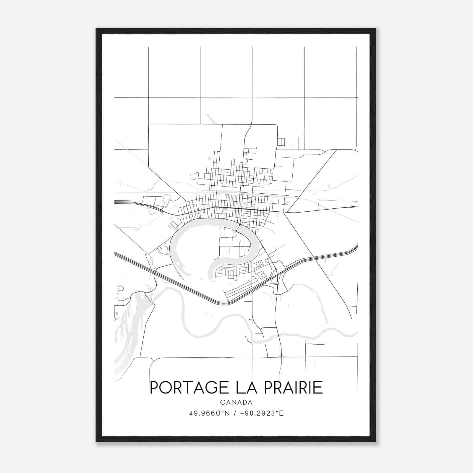 Portage La Prairie Canada Map Poster, Modern Home Decor Wall Art Print
